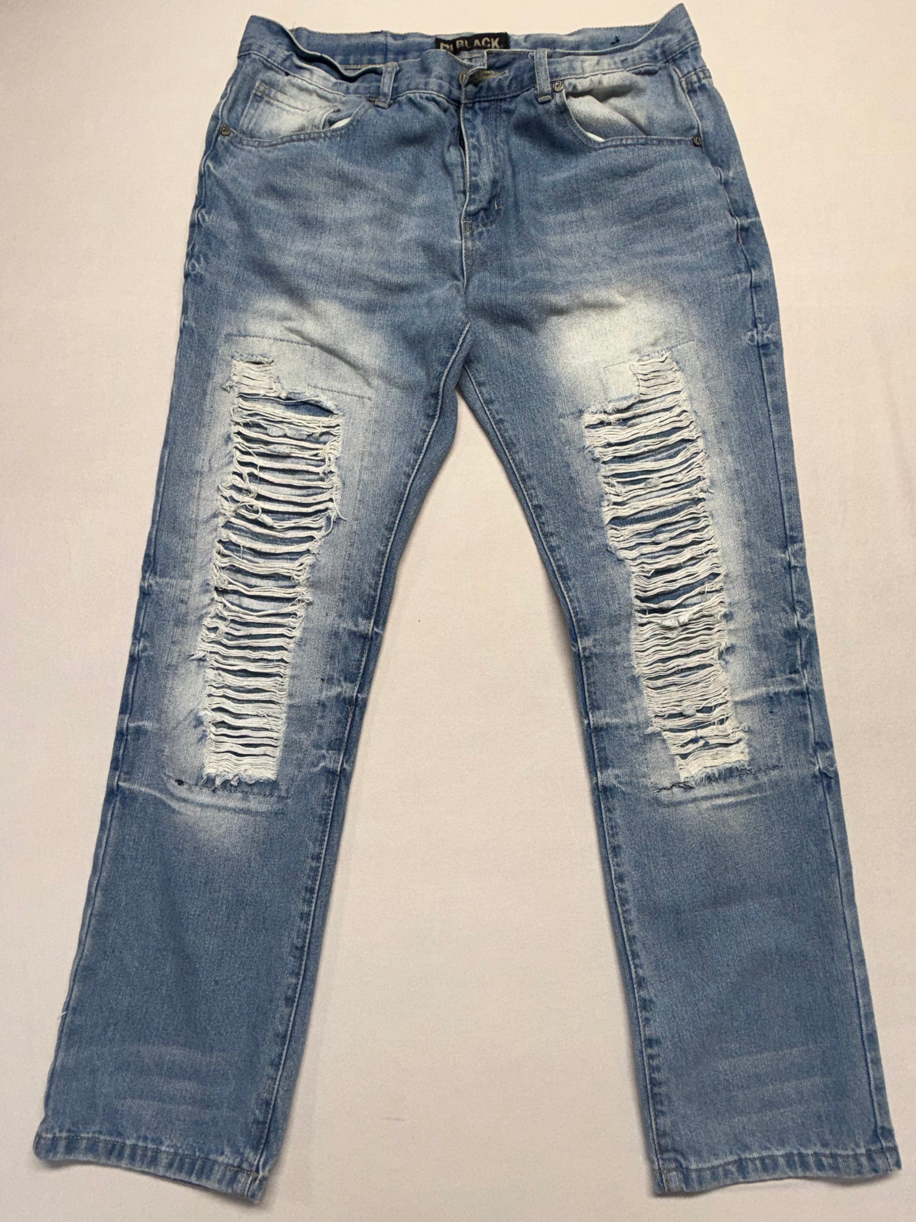 BLACK Men's Distressed Denim Jeans 34x30 Light Wash Ripped Fashion Pants