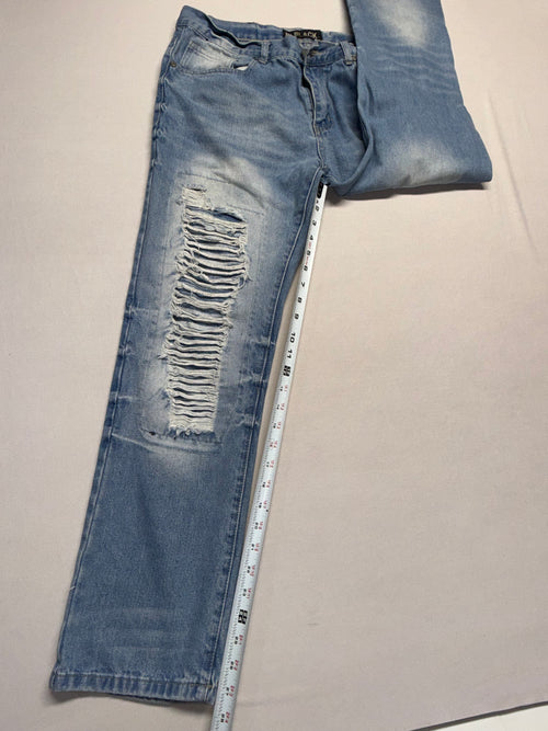 BLACK Men's Distressed Denim Jeans 34x30 Light Wash Ripped Fashion Pants