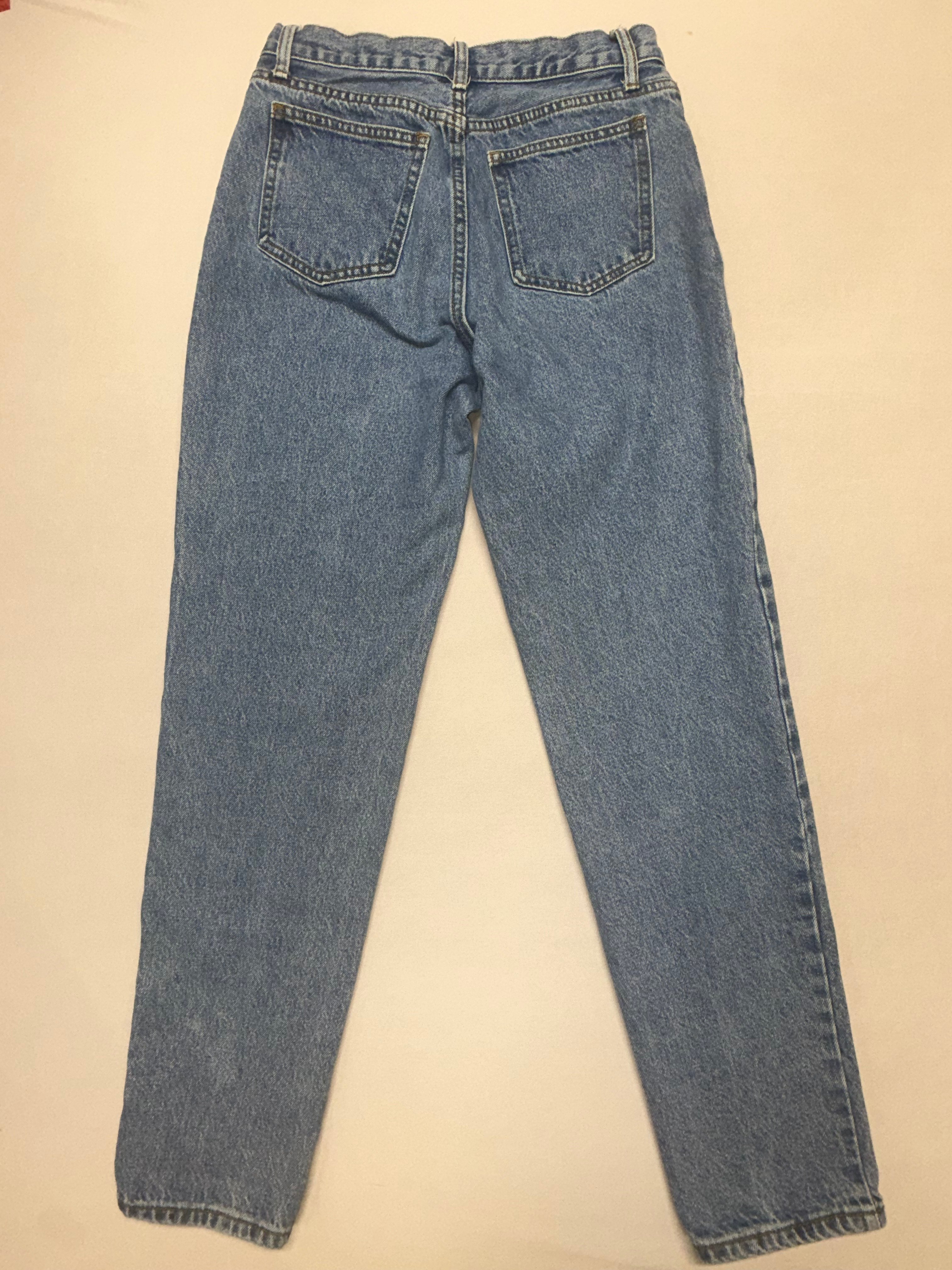 Vintage Style Blue Denim High Waist Mom Jeans - Relaxed Fit Tapered Leg
