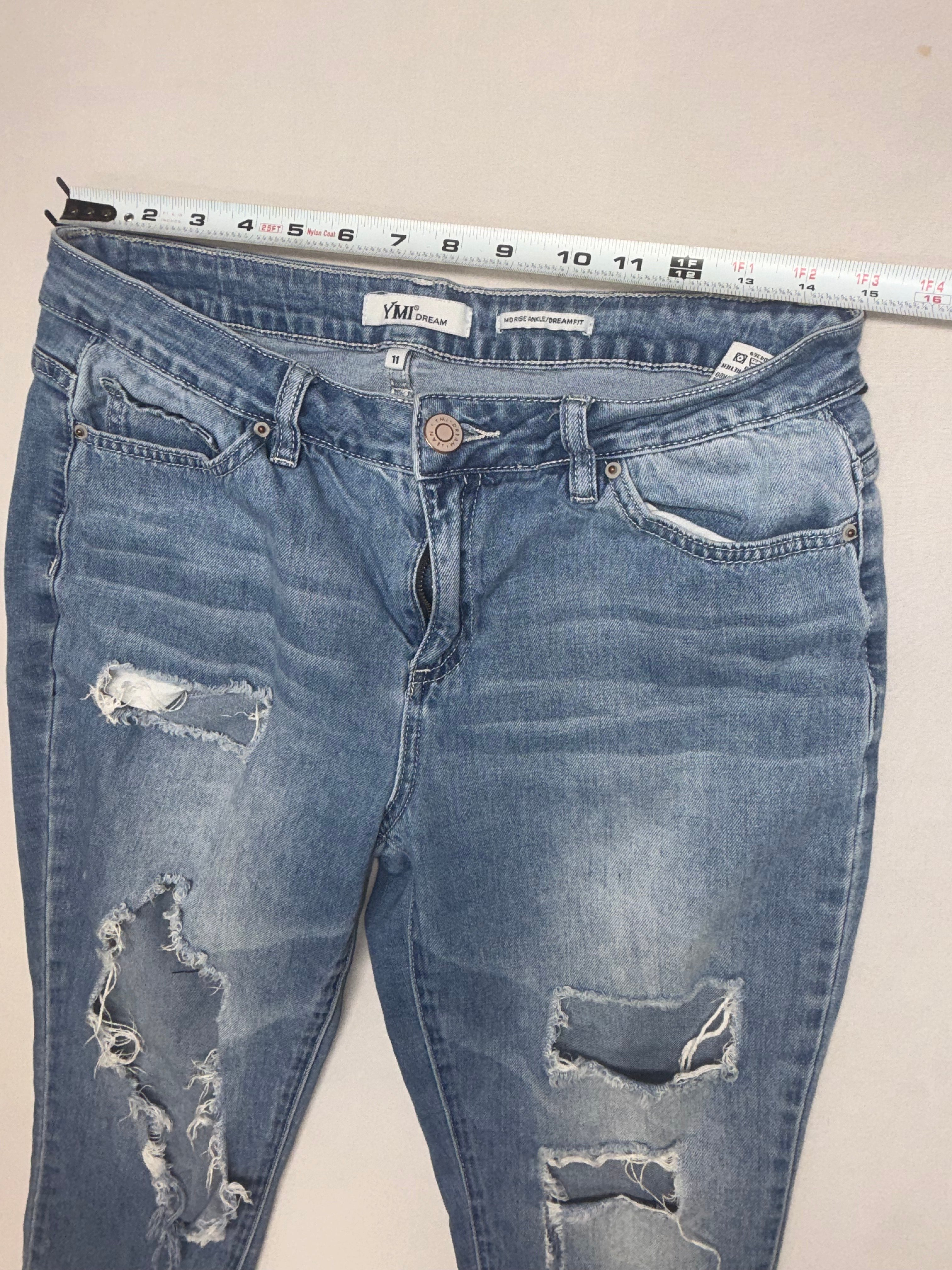 YMI Dream Jeans Size 11 Mid-Rise Distressed Ankle Jeans - Stretch Raw Hem