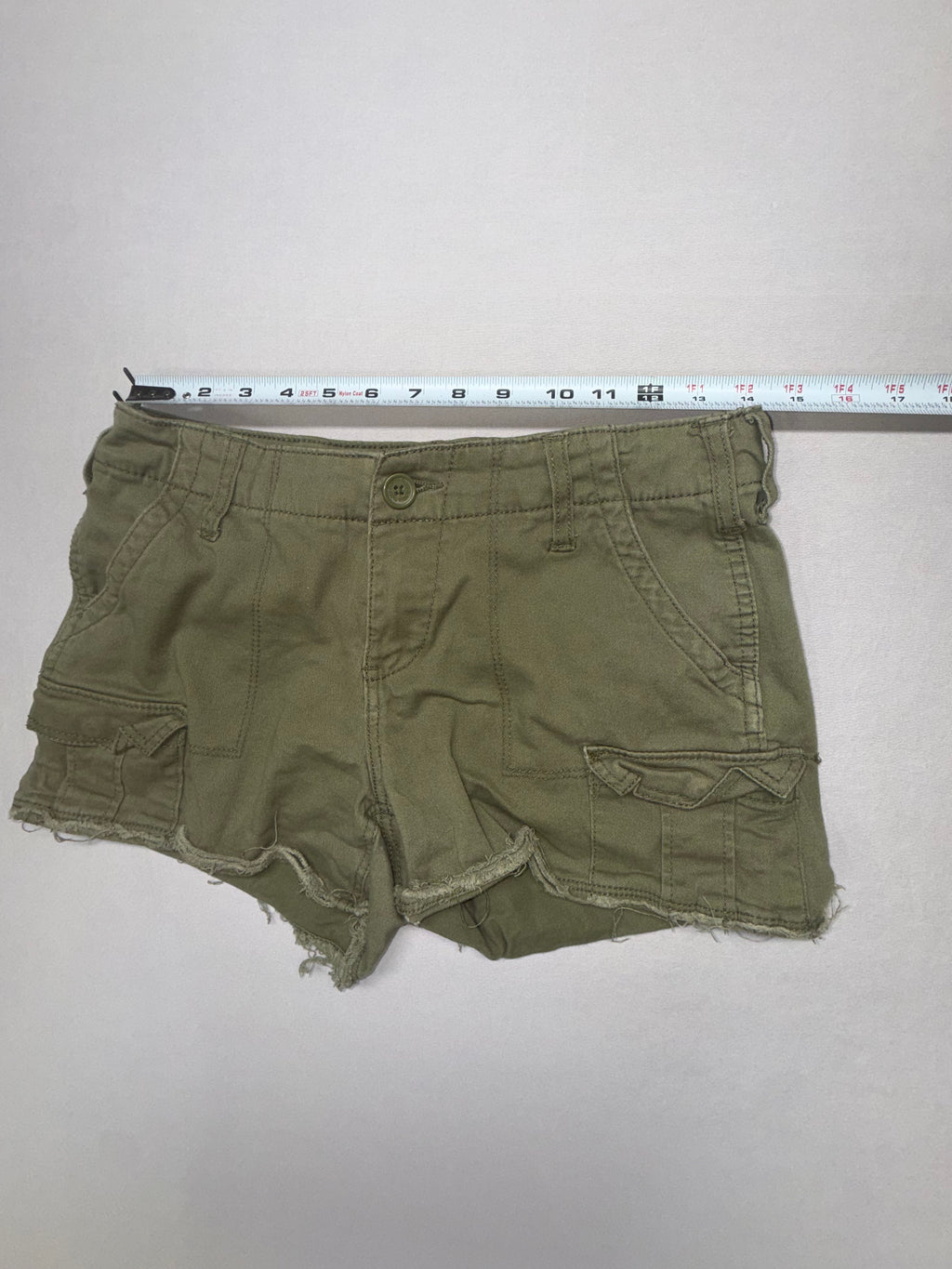 Faded Glory Olive Green Cargo Shorts - Women's Size 8 - Distressed Raw Hem