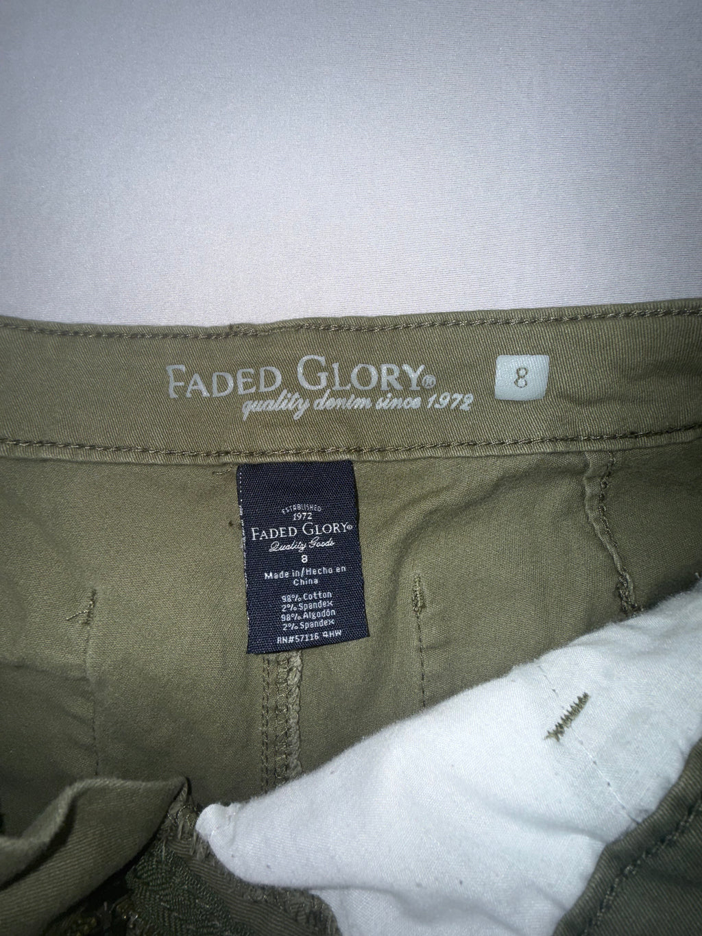 Faded Glory Olive Green Cargo Shorts - Women's Size 8 - Distressed Raw Hem