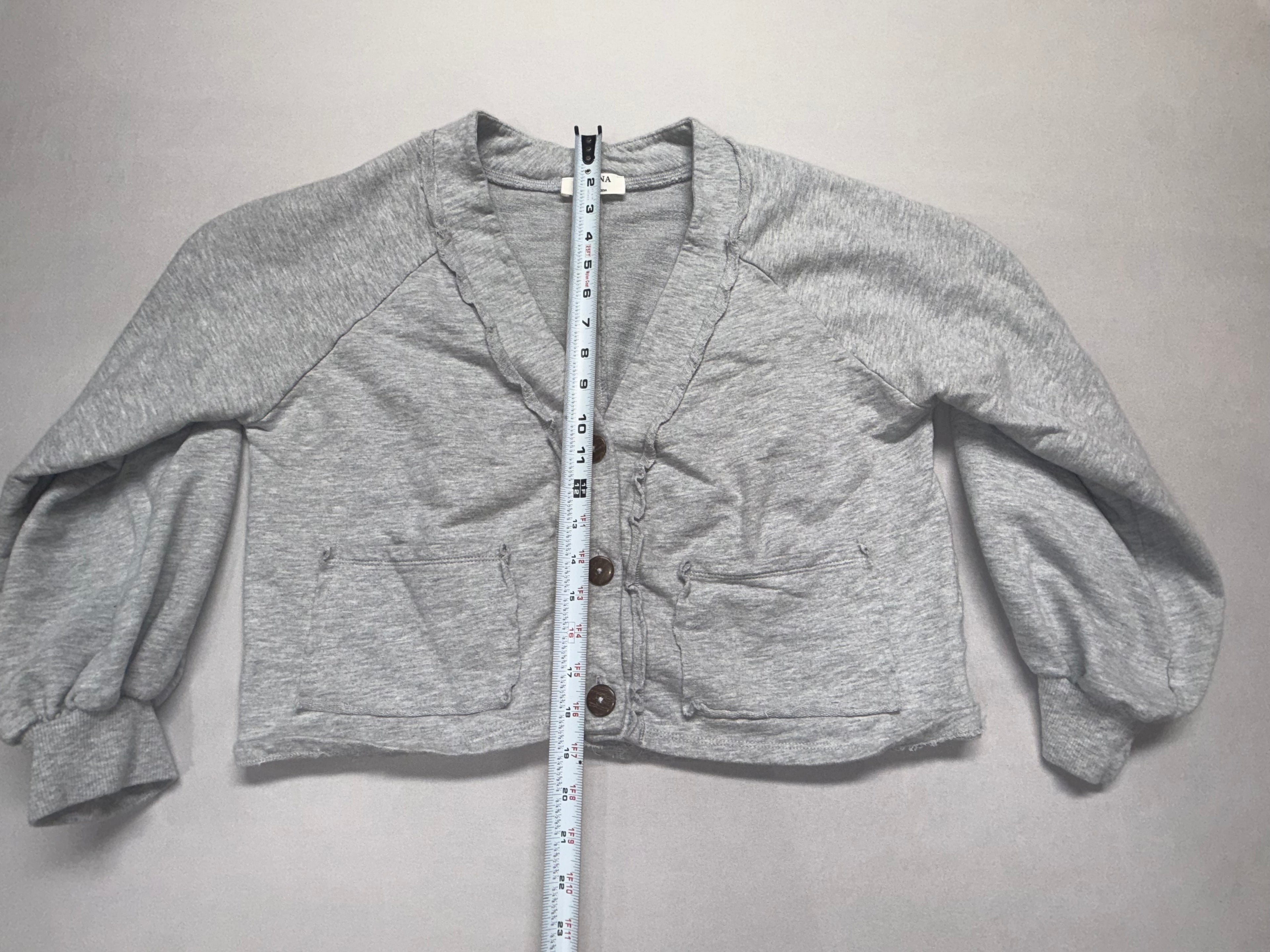 Zenana Cropped Gray Button Cardigan - Women's Medium - 100% Cotton Lightweight Sweater