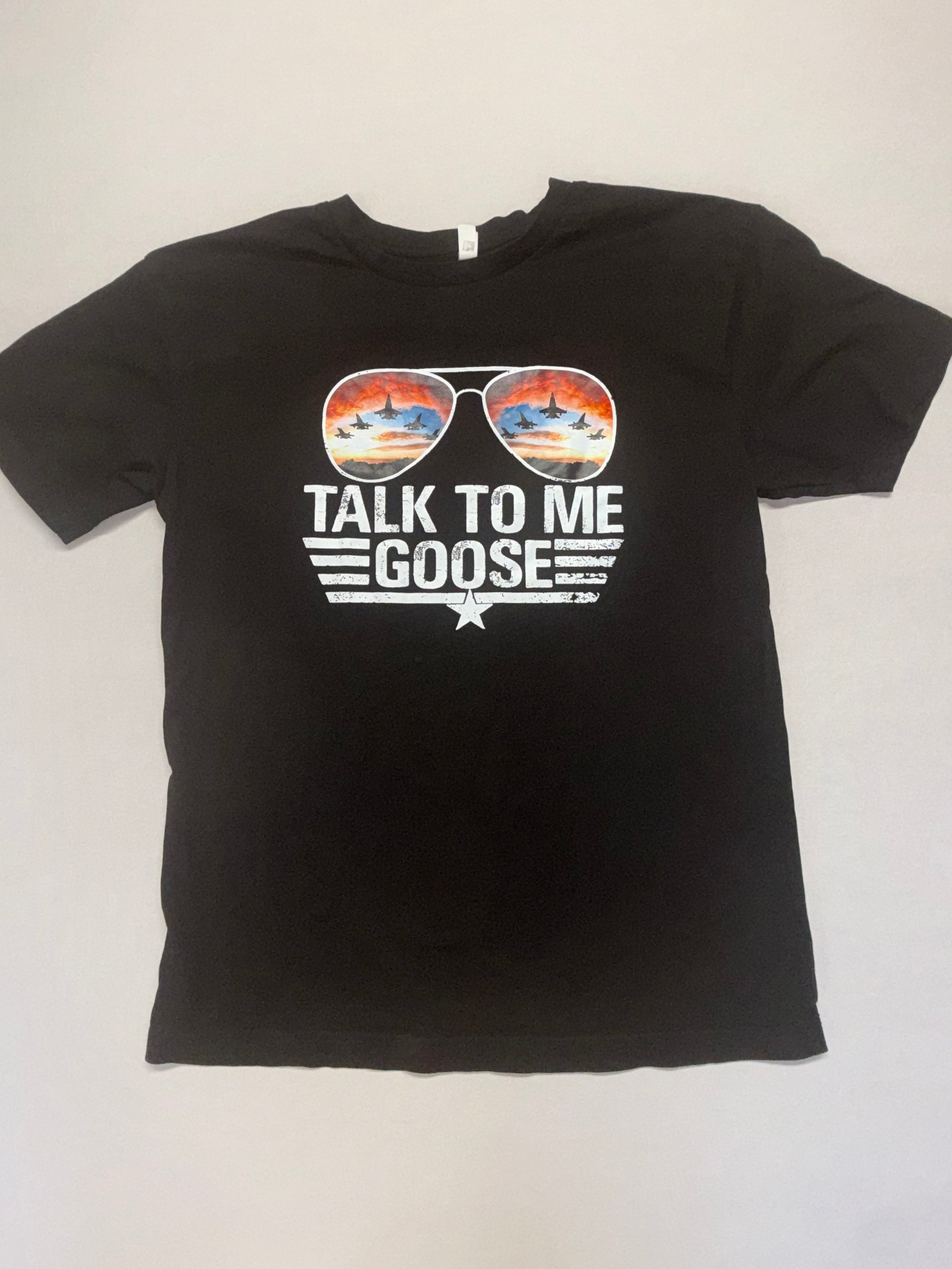 Talk To Me Goose Graphic T-Shirt Adult Large Black Top Gun Style Cotton Tee
