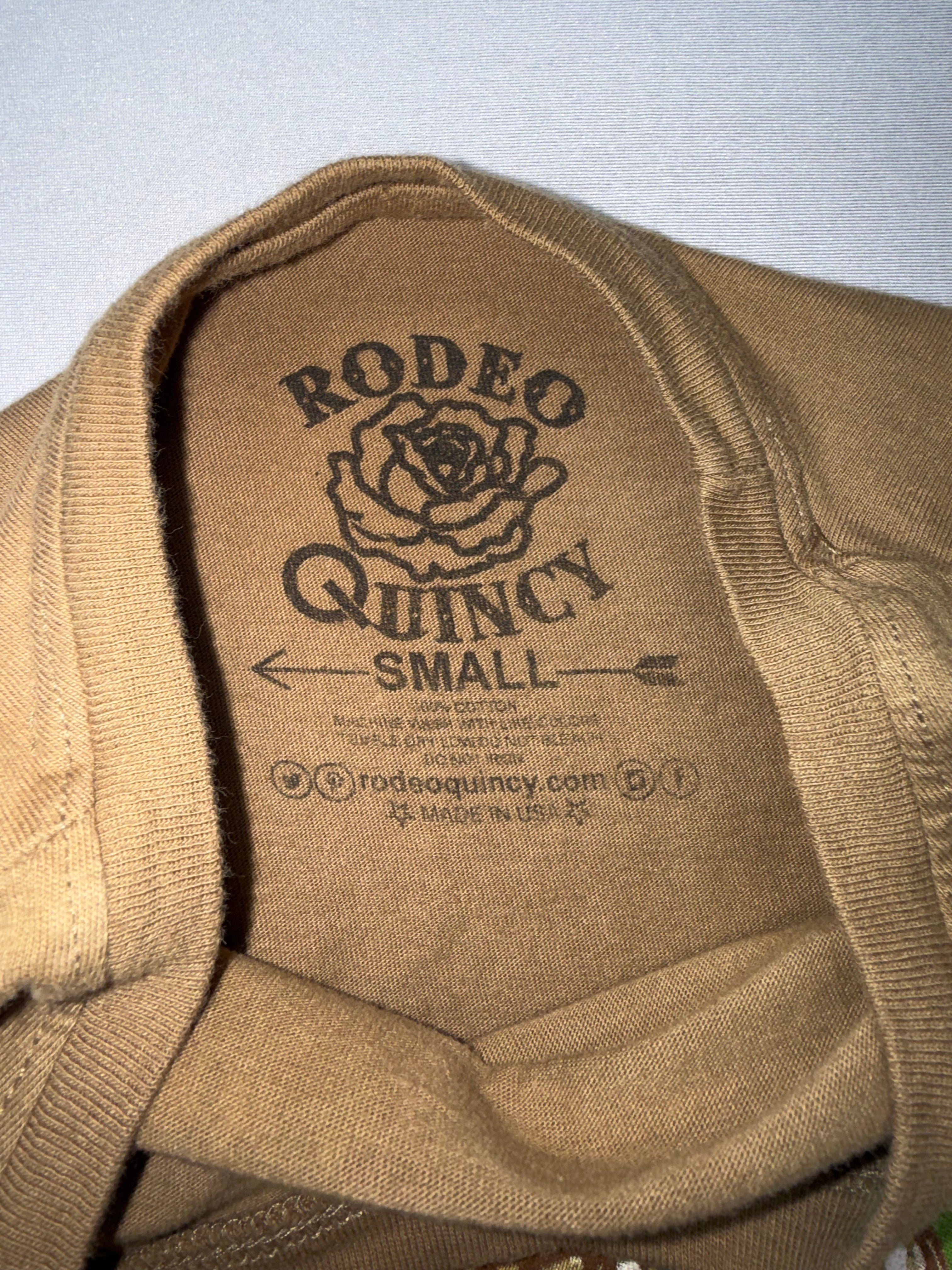 Girls Rodeo Quincy Western Graphic T-Shirt - Brown w/Roses & Cowgirl Boot Design - Size Small