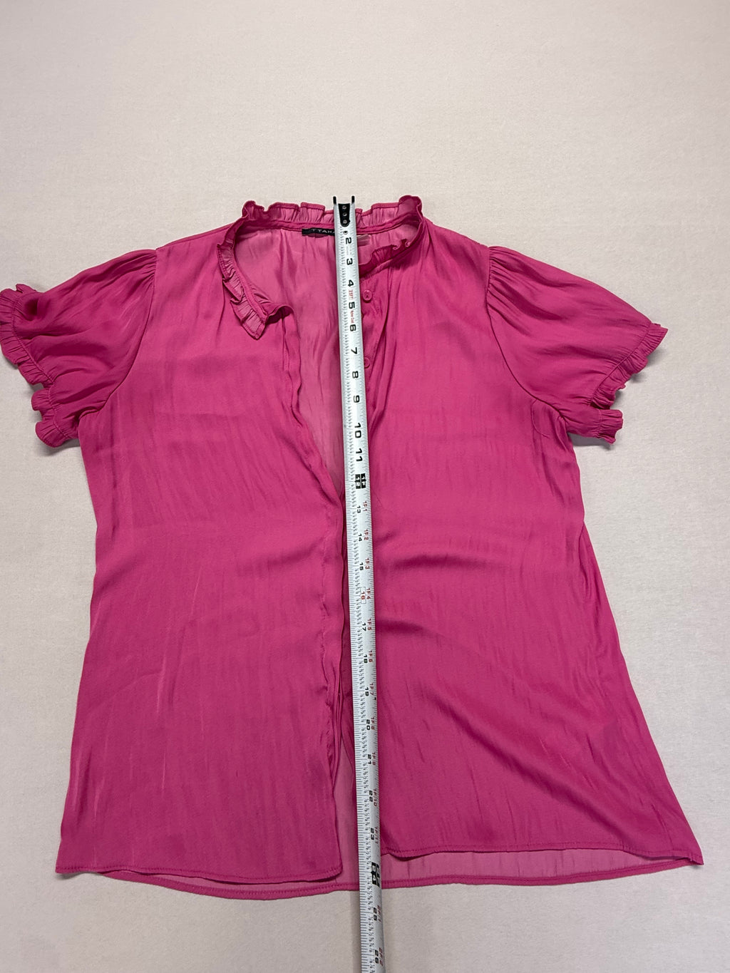 Tahari Women's Pink Ruffle Neck Blouse - Lightweight Short Sleeve Top