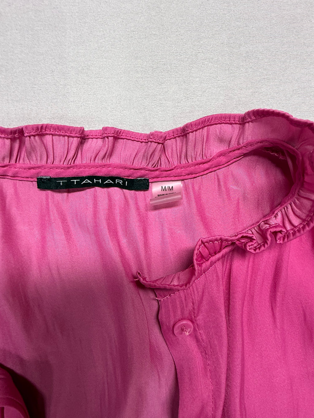 Tahari Women's Pink Ruffle Neck Blouse - Lightweight Short Sleeve Top