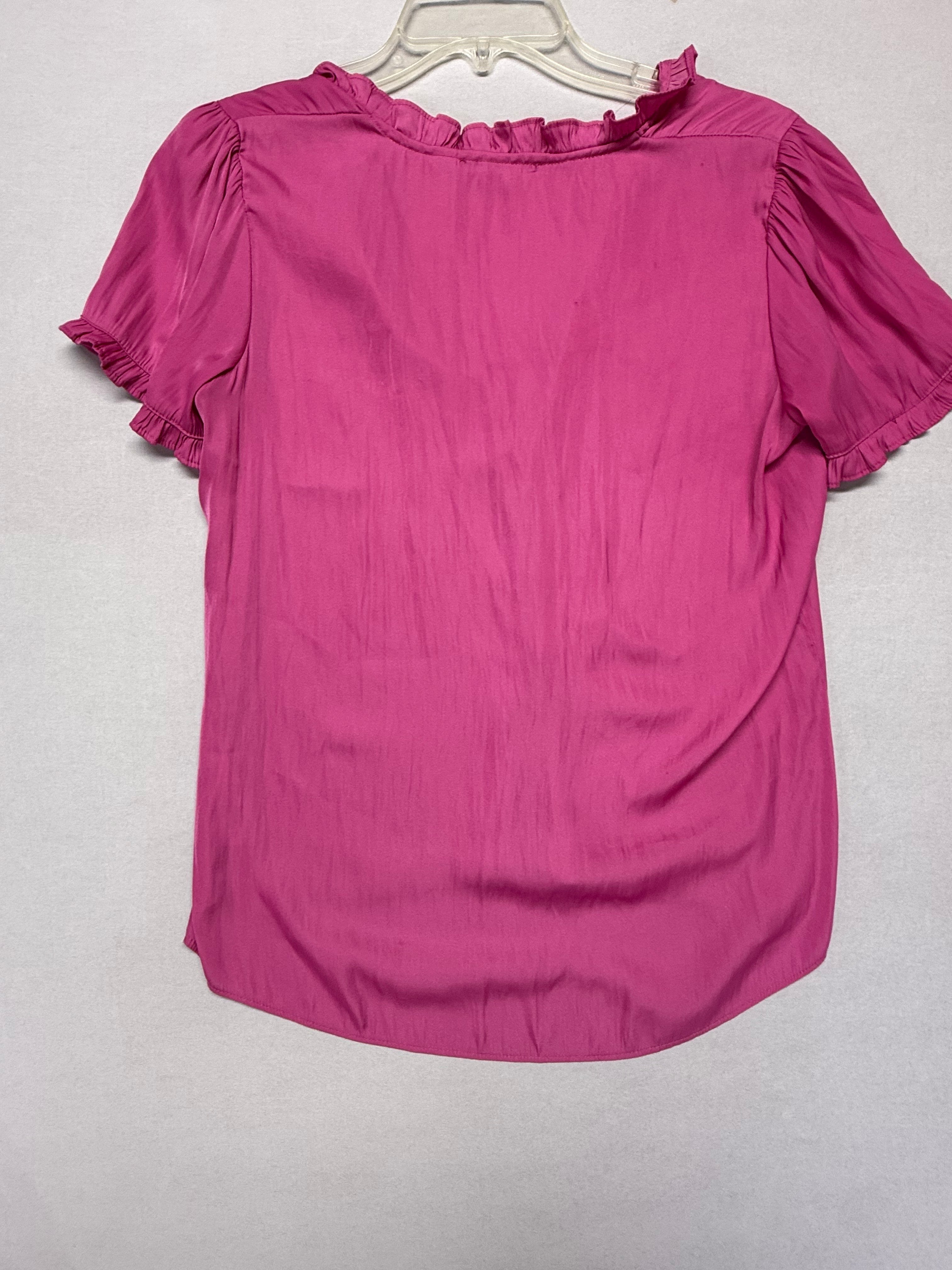 Tahari Women's Pink Ruffle Neck Blouse - Lightweight Short Sleeve Top