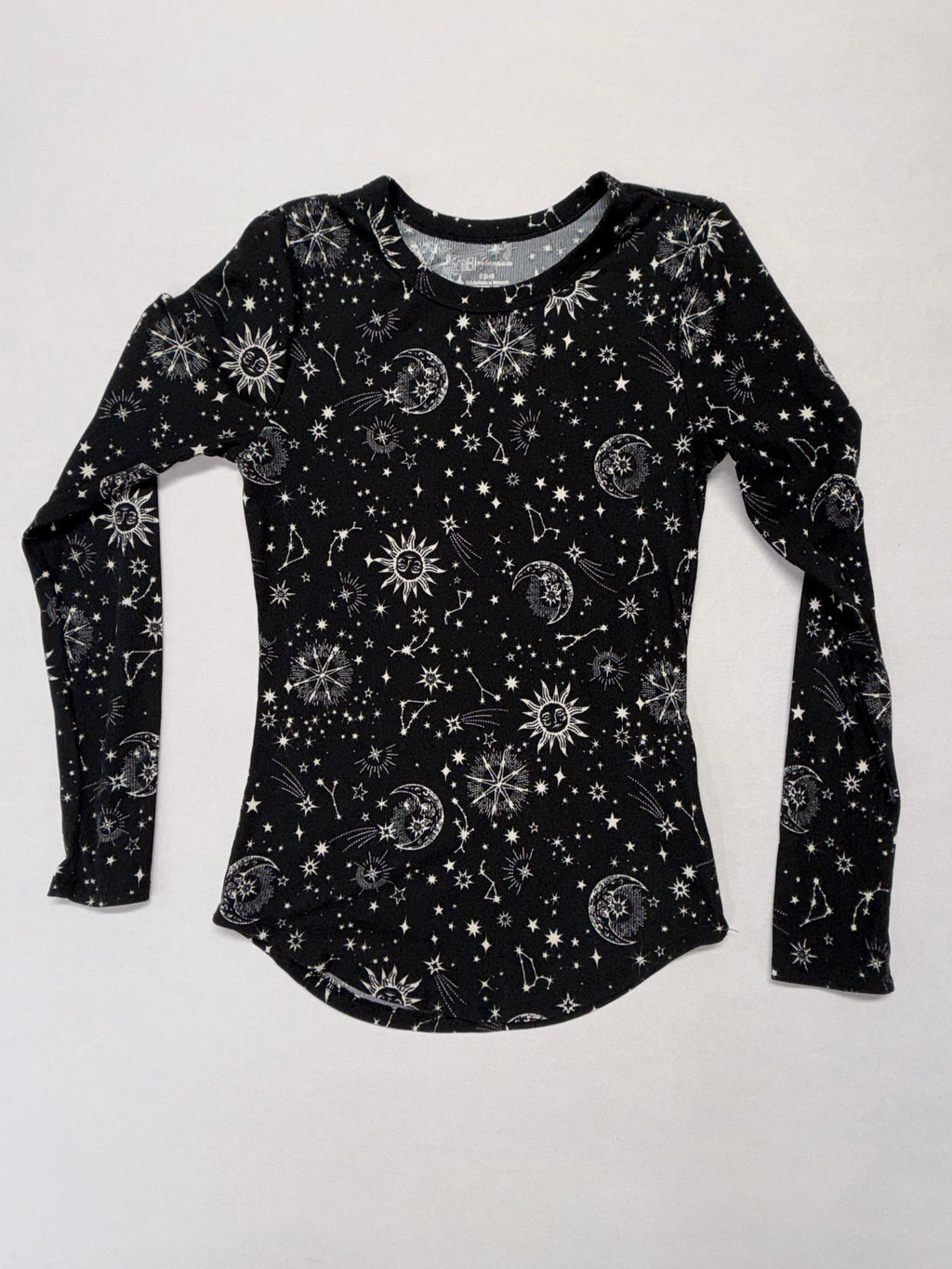 No Boundaries Celestial Print Long Sleeve Top - Moon & Stars Black Shirt Size S