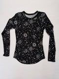 No Boundaries Celestial Print Long Sleeve Top - Moon & Stars Black Shirt Size S