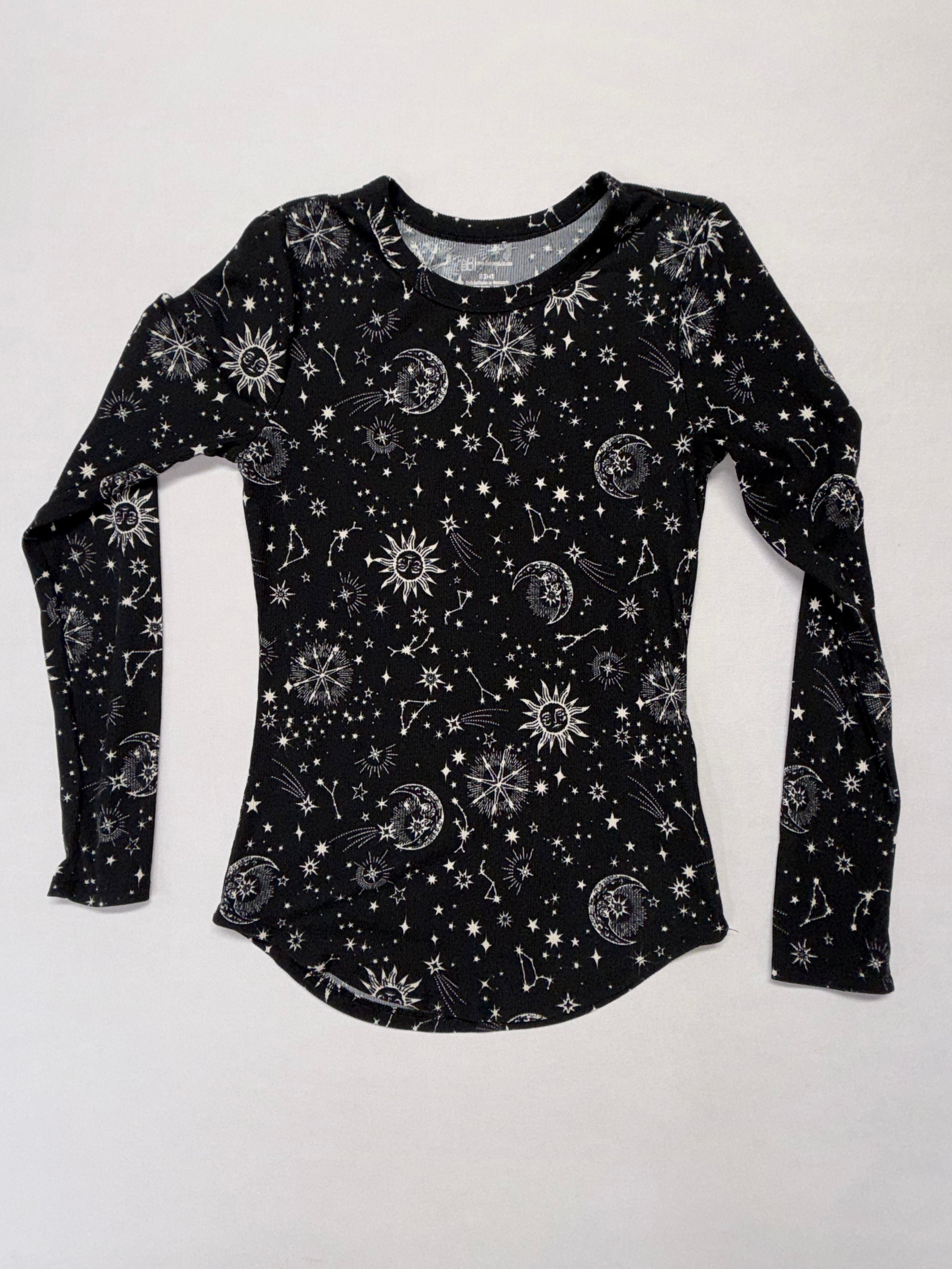 No Boundaries Celestial Print Long Sleeve Top - Moon & Stars Black Shirt Size S