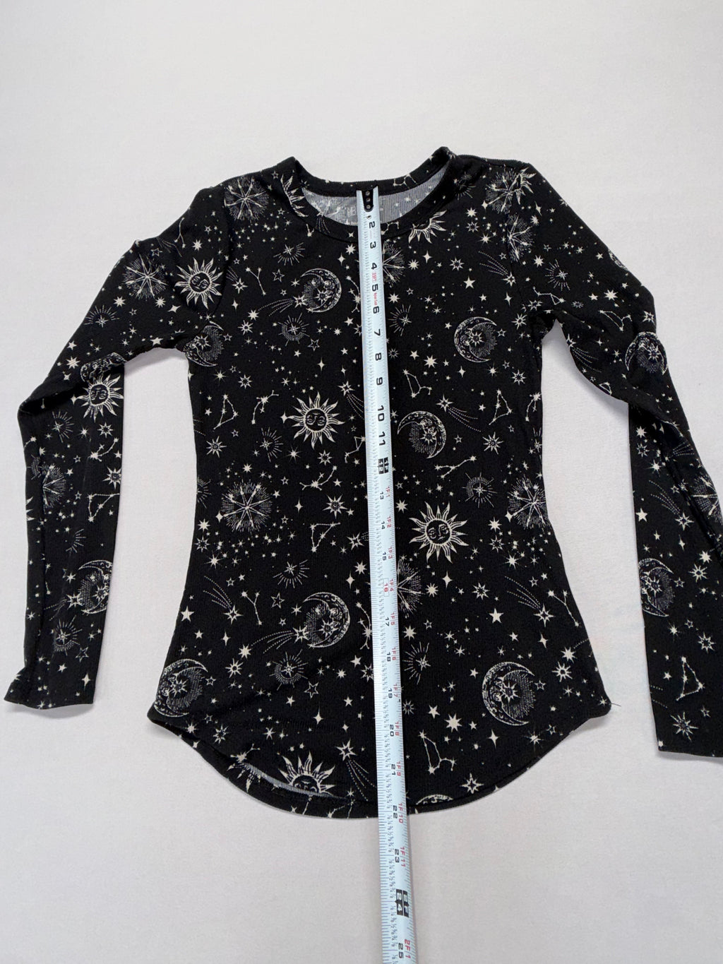 No Boundaries Celestial Print Long Sleeve Top - Moon & Stars Black Shirt Size S
