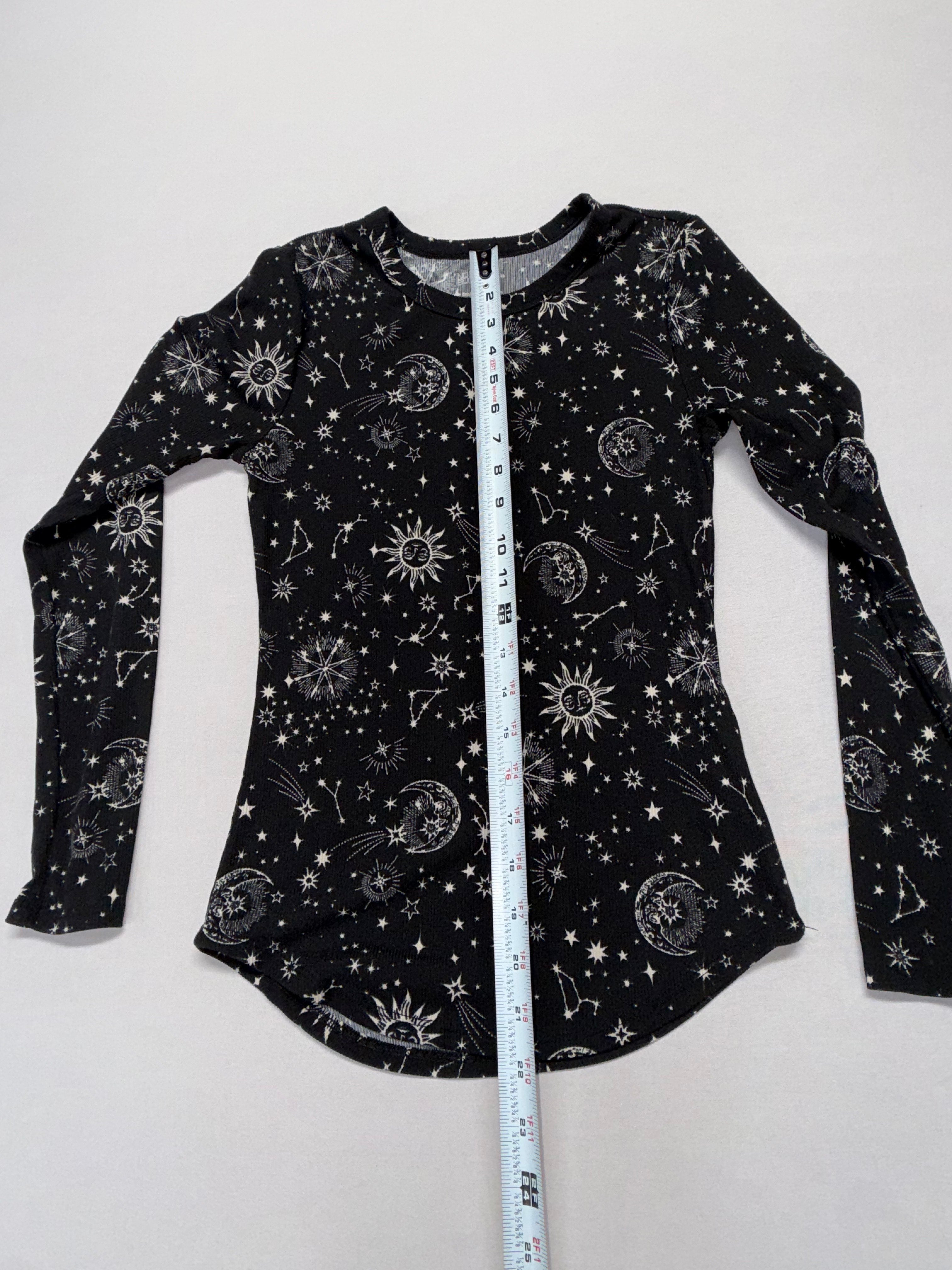 No Boundaries Celestial Print Long Sleeve Top - Moon & Stars Black Shirt Size S