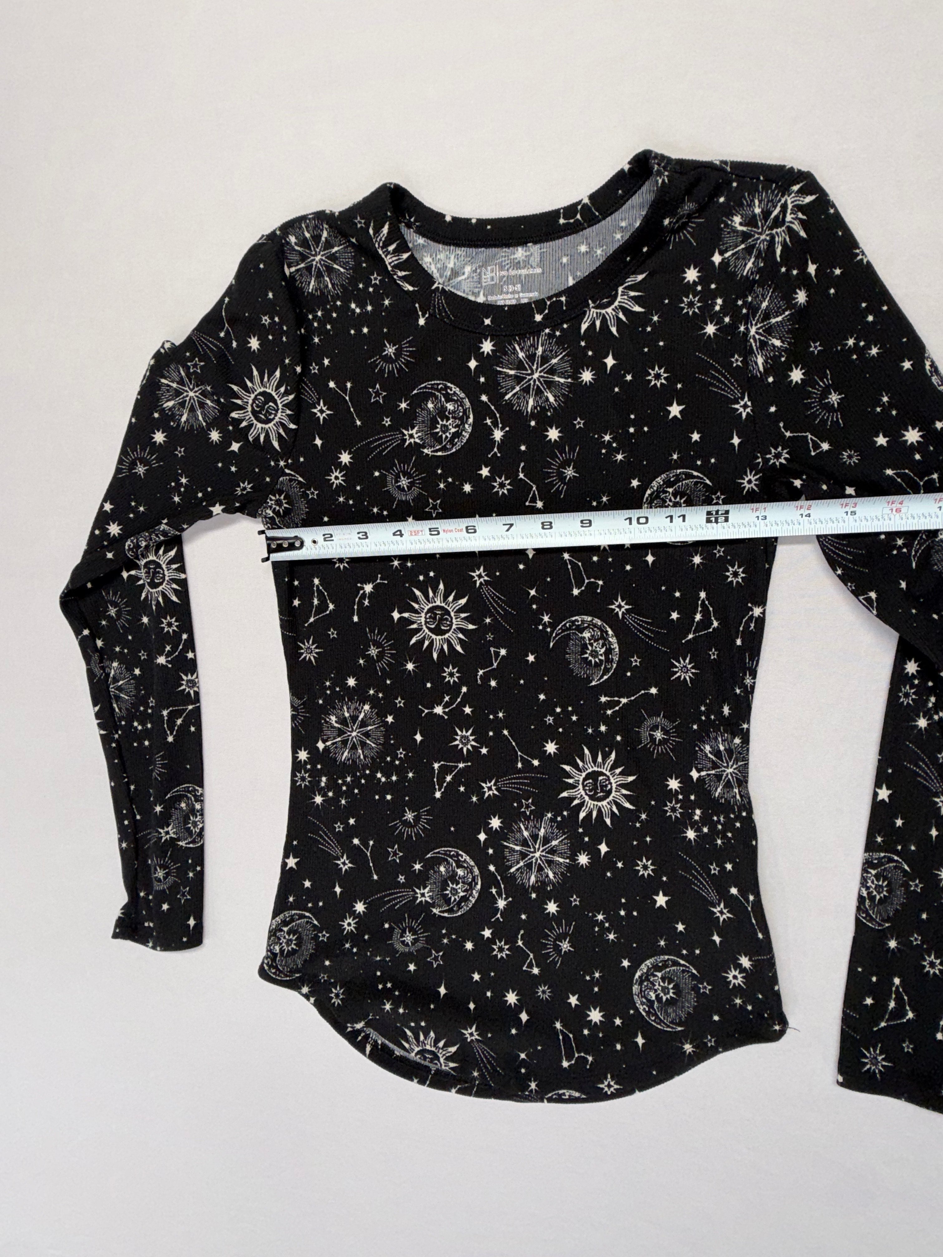 No Boundaries Celestial Print Long Sleeve Top - Moon & Stars Black Shirt Size S