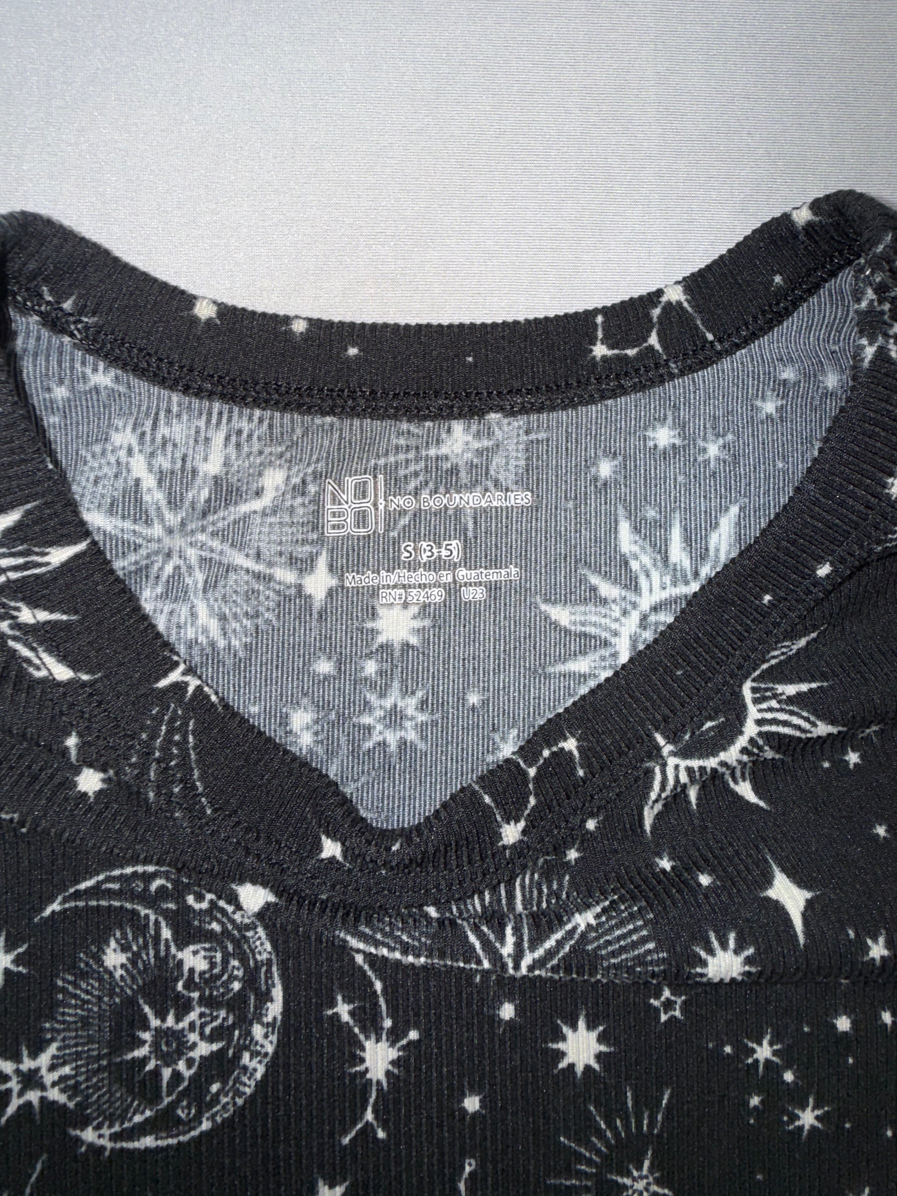 No Boundaries Celestial Print Long Sleeve Top - Moon & Stars Black Shirt Size S