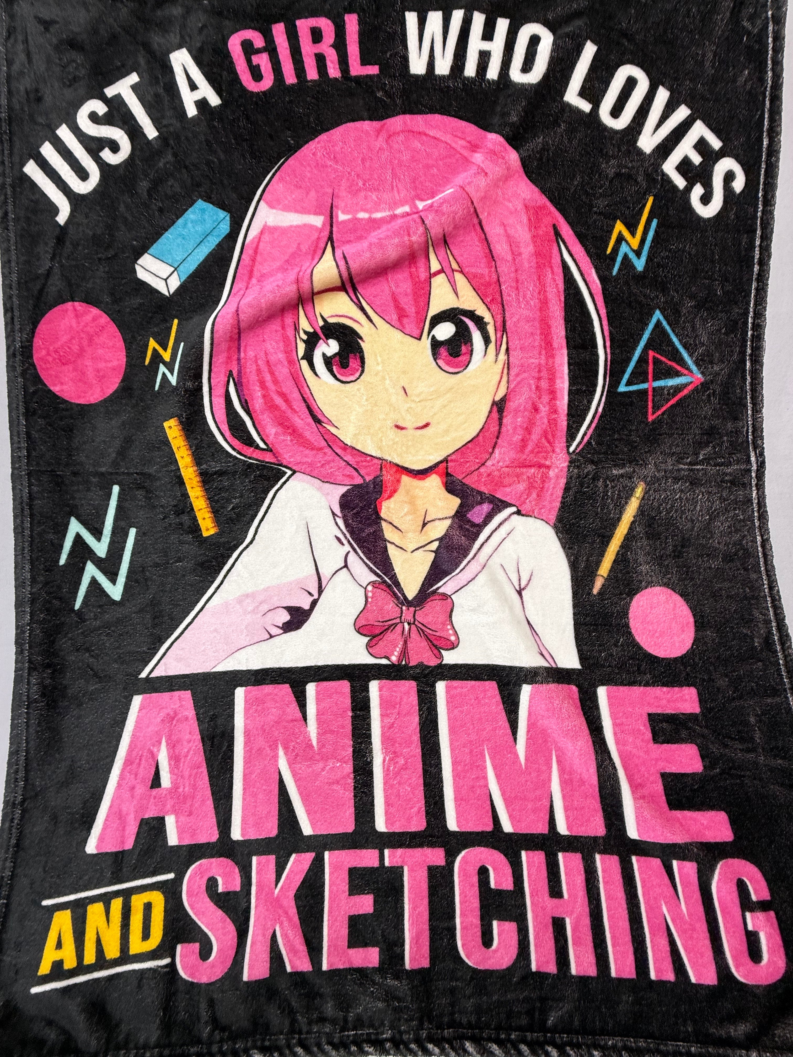 Anime Girl Plush Throw Blanket - "Just a Girl Who Loves Anime & Sketching" Small Fleece Throw