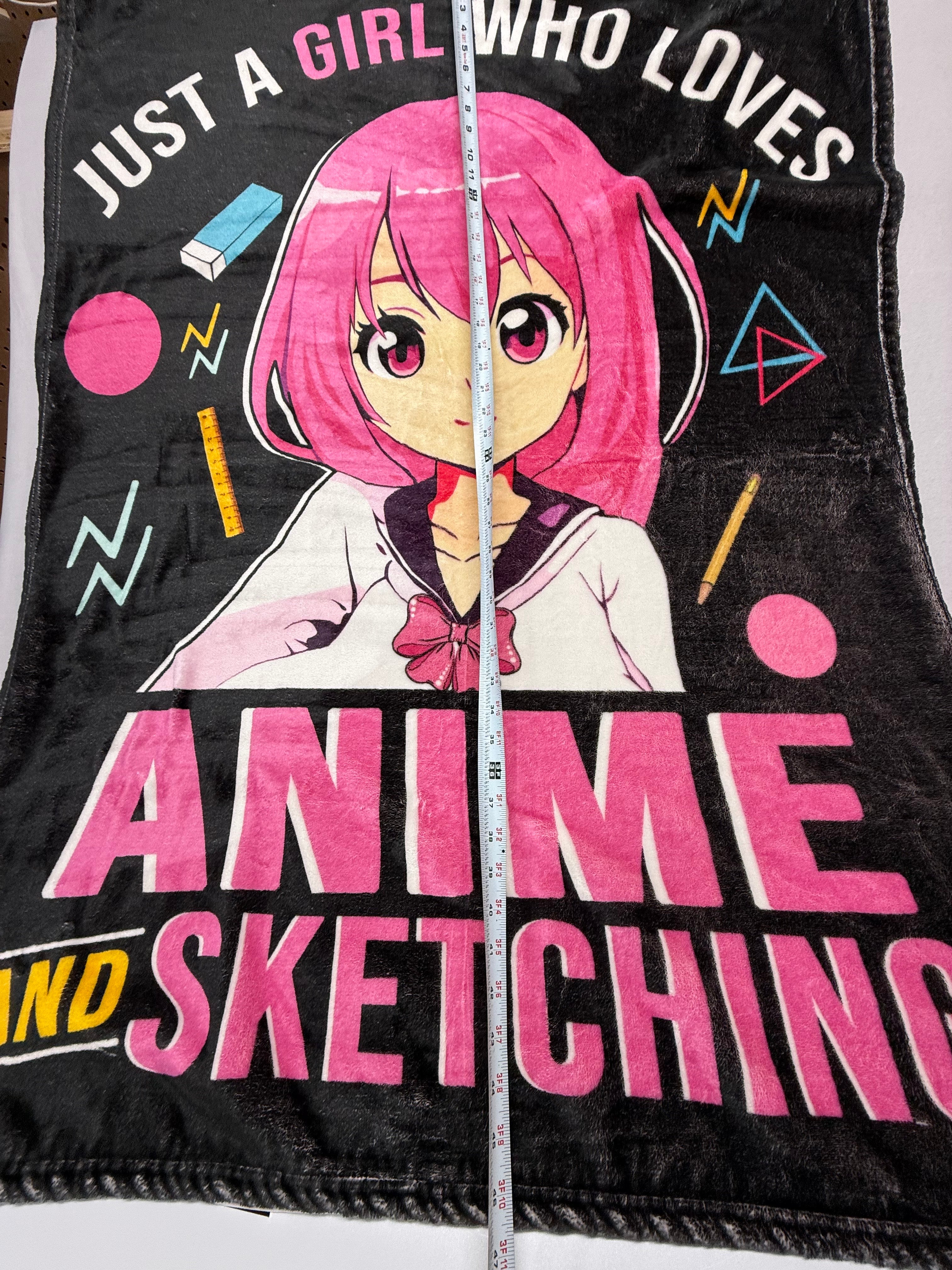 Anime Girl Plush Throw Blanket - "Just a Girl Who Loves Anime & Sketching" Small Fleece Throw