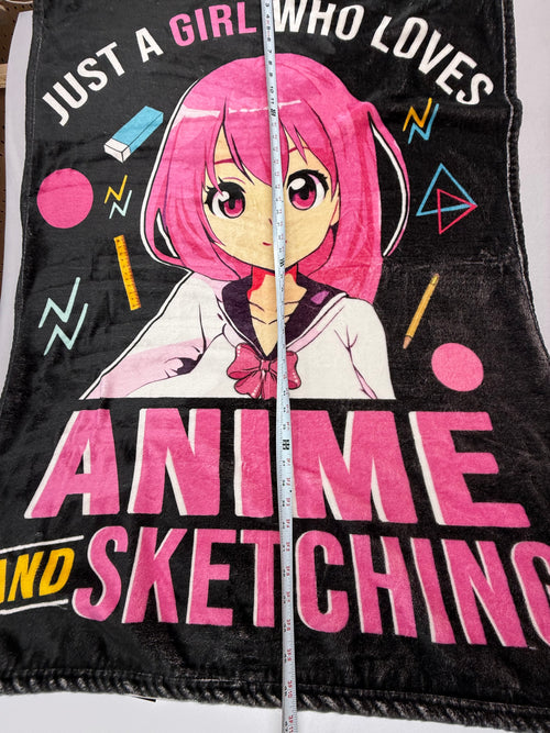 Anime Girl Plush Throw Blanket - "Just a Girl Who Loves Anime & Sketching" Small Fleece Throw