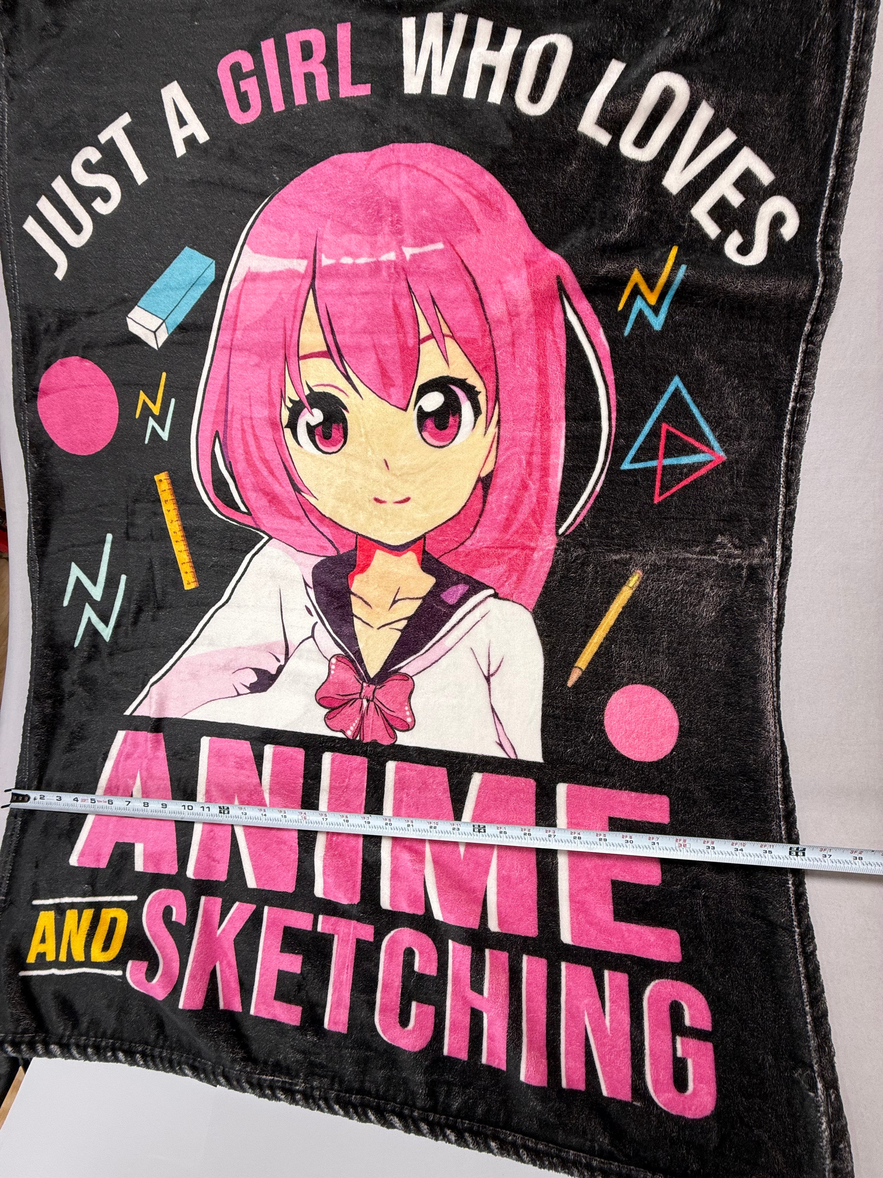 Anime Girl Plush Throw Blanket - "Just a Girl Who Loves Anime & Sketching" Small Fleece Throw