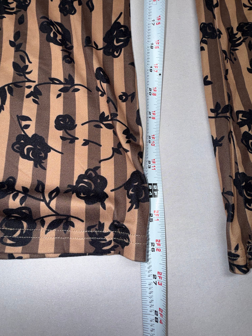Women's Ribbed Flare pants - Brown Floral Stripe Bell Bottom Leggings