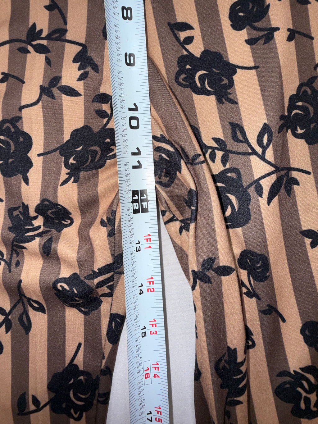 Women's Ribbed Flare pants - Brown Floral Stripe Bell Bottom Leggings