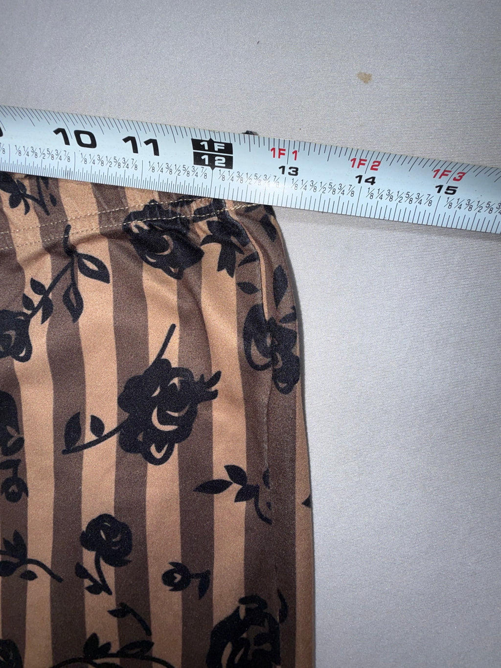 Women's Ribbed Flare pants - Brown Floral Stripe Bell Bottom Leggings