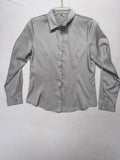 Women's Silver Satin Button-up Blouse - Long Sleeve Stretch Dress Shirt Size L