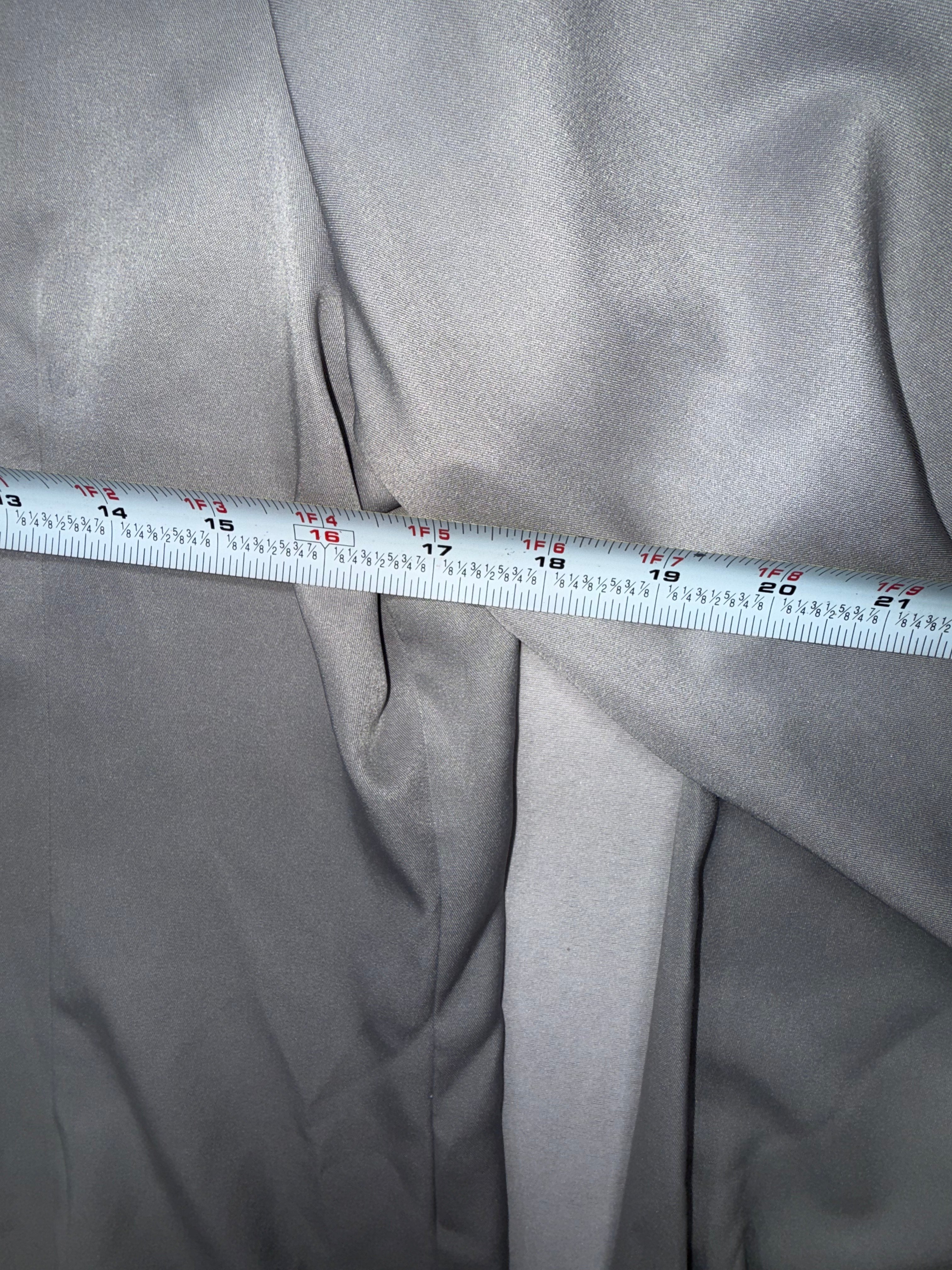 Women's Silver Satin Button-up Blouse - Long Sleeve Stretch Dress Shirt Size L