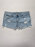 Women's Light Wash Distressed Denim Shorts - Stud Pocket Detail - Size 11