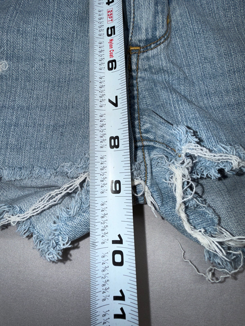 Women's Light Wash Distressed Denim Shorts - Stud Pocket Detail - Size 11