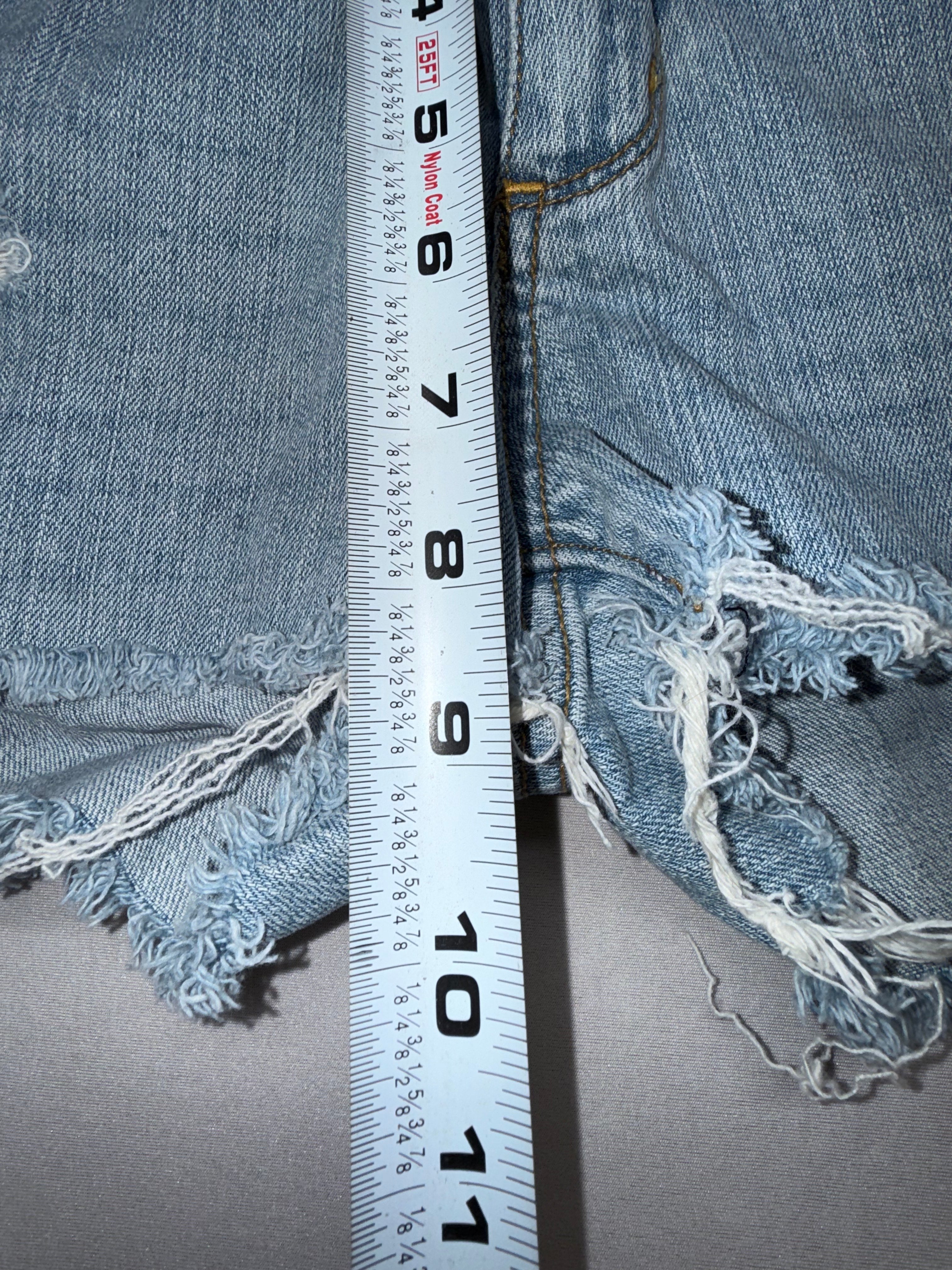 Women's Light Wash Distressed Denim Shorts - Stud Pocket Detail - Size 11