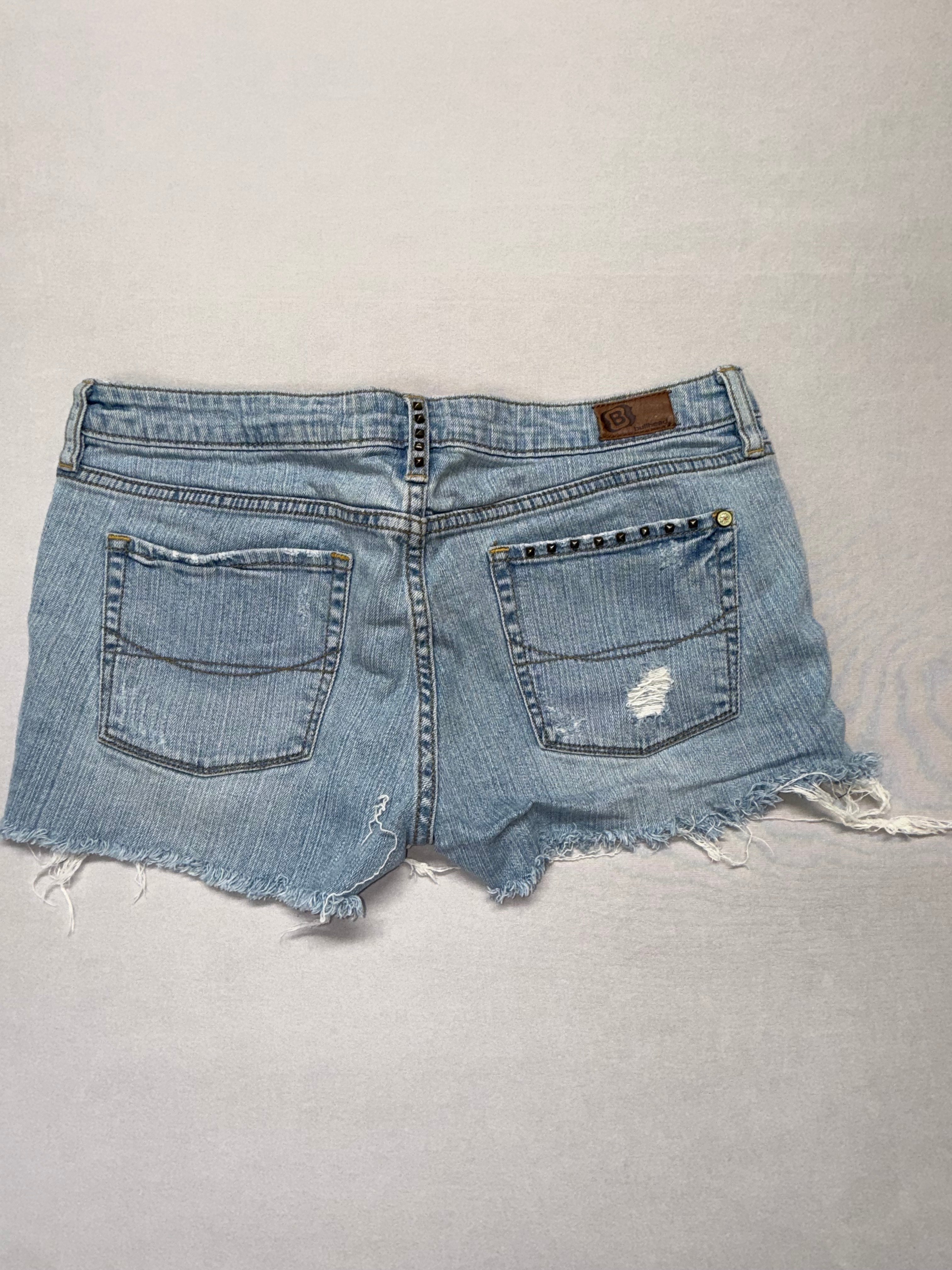 Women's Light Wash Distressed Denim Shorts - Stud Pocket Detail - Size 11