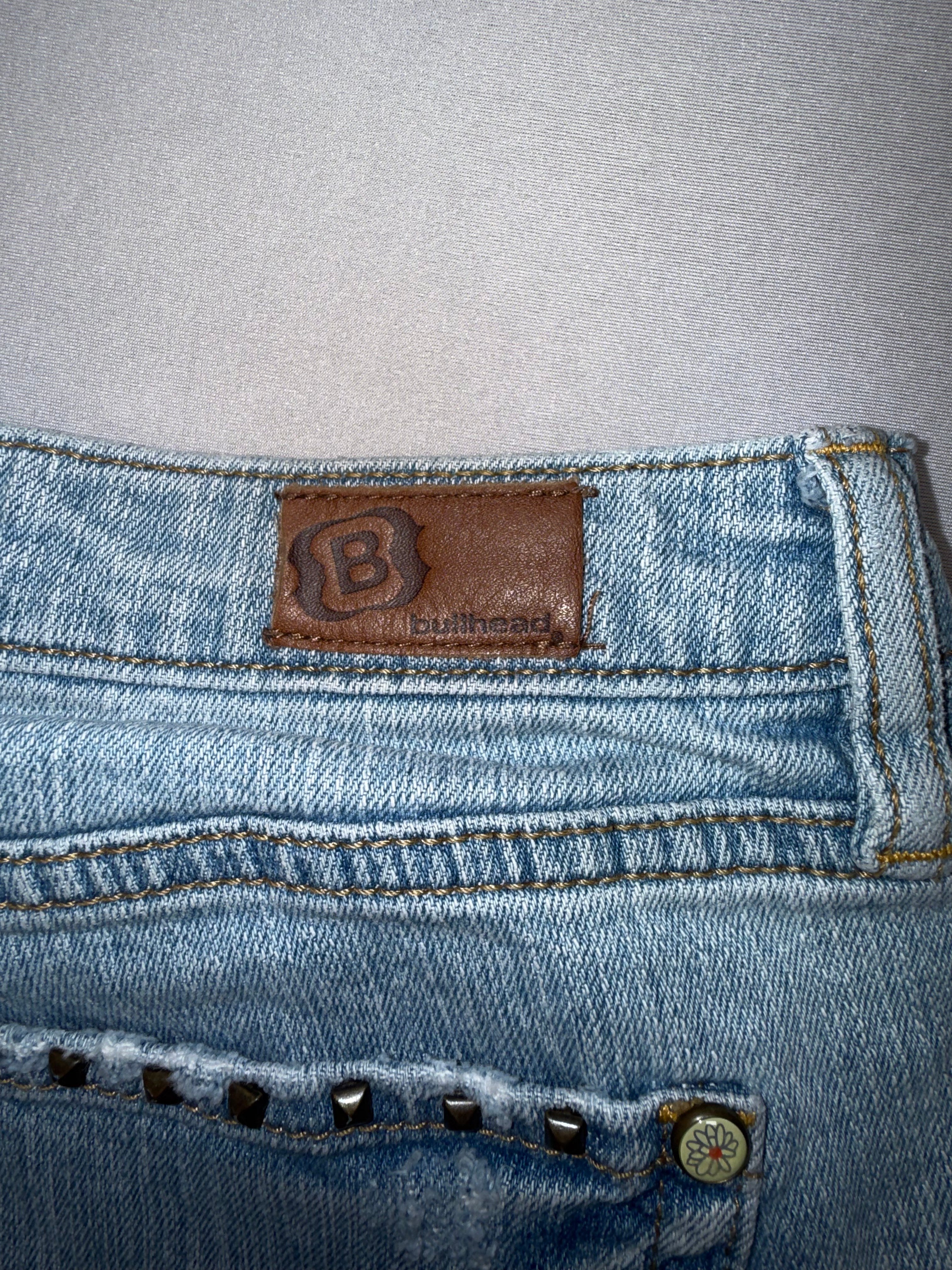 Women's Light Wash Distressed Denim Shorts - Stud Pocket Detail - Size 11