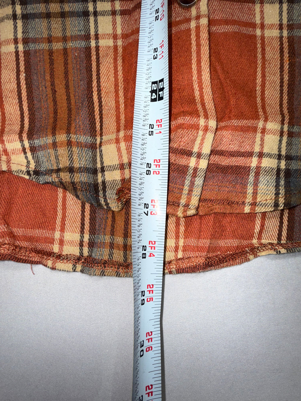 Youth Large Plaid Flannel Shirt Orange Brown Button Up Long Sleeve Cotton Fall Boys L