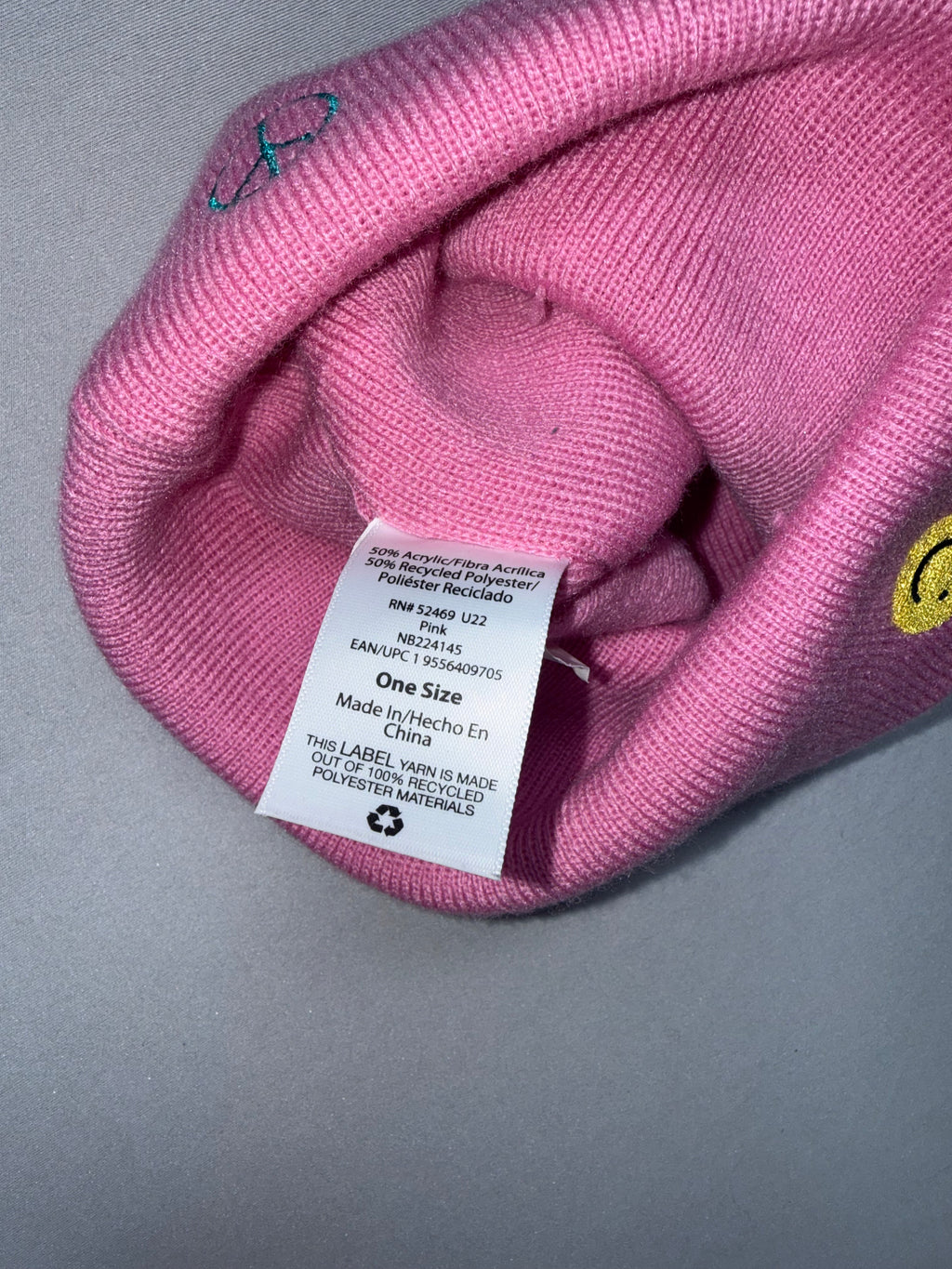 Pink Knit Beanie Hat One Size Peace Smiley Flower Winter Cap Cute Warm