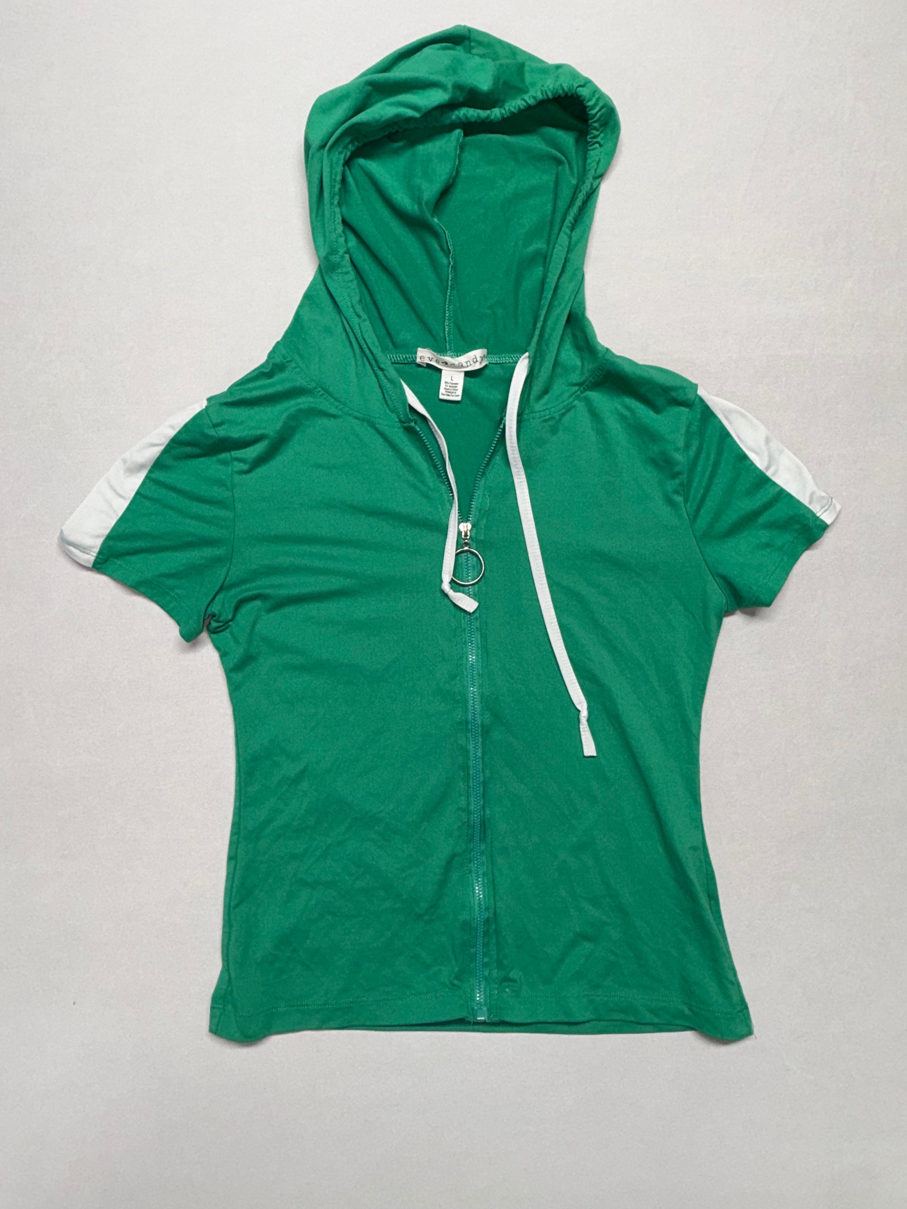 D. Jeans Women's Large Green Short Sleeve Hoodie Zip Up Lightweight Top L