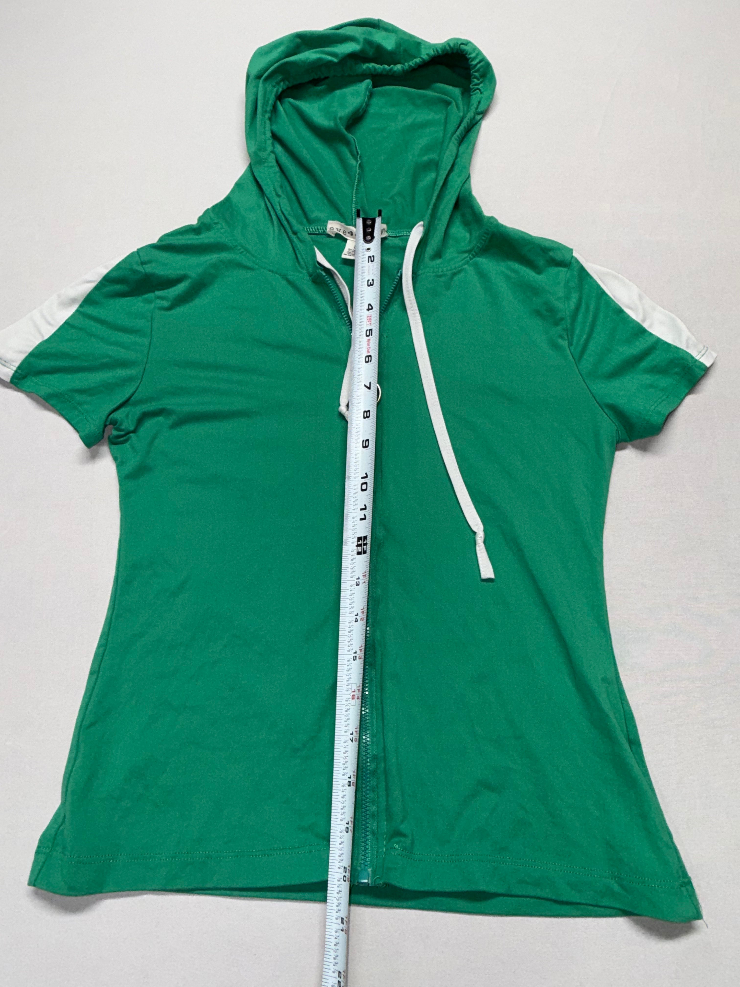 D. Jeans Women's Large Green Short Sleeve Hoodie Zip Up Lightweight Top L