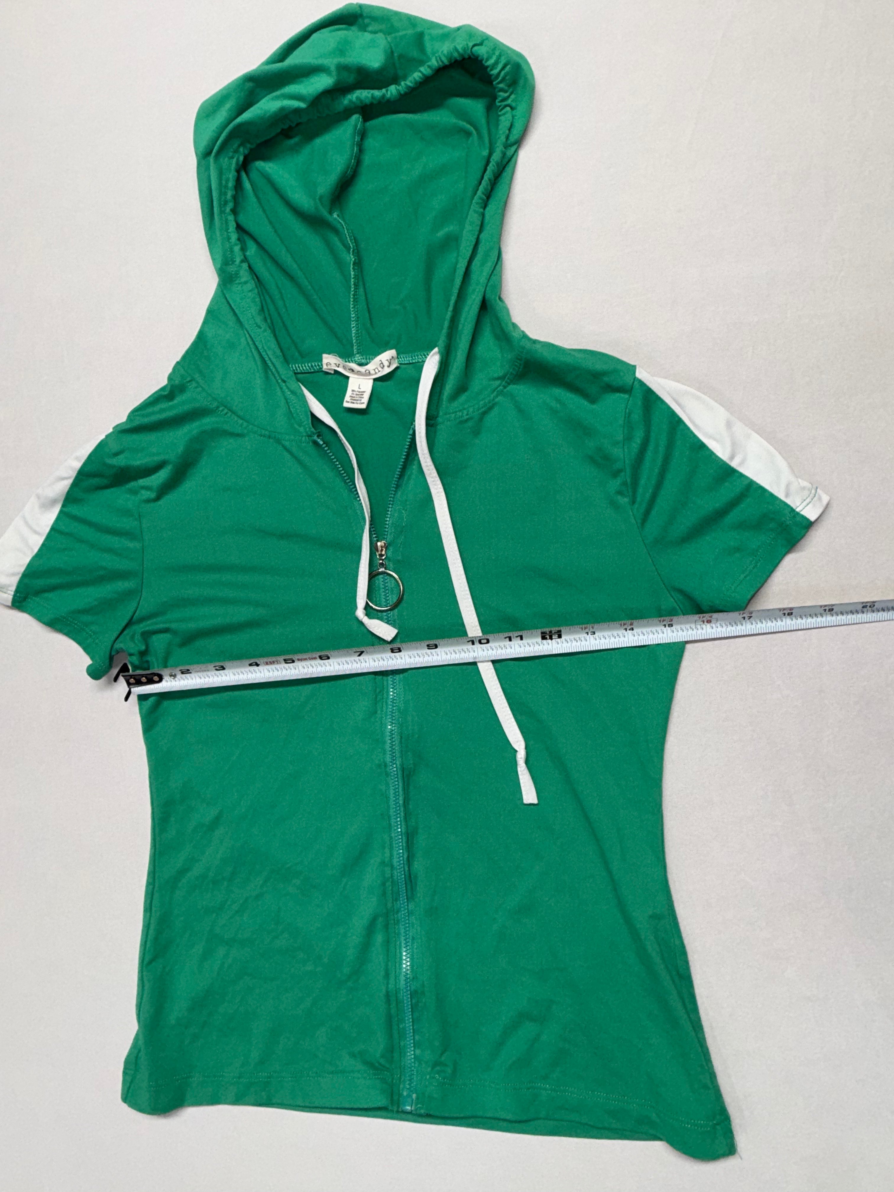 D. Jeans Women's Large Green Short Sleeve Hoodie Zip Up Lightweight Top L