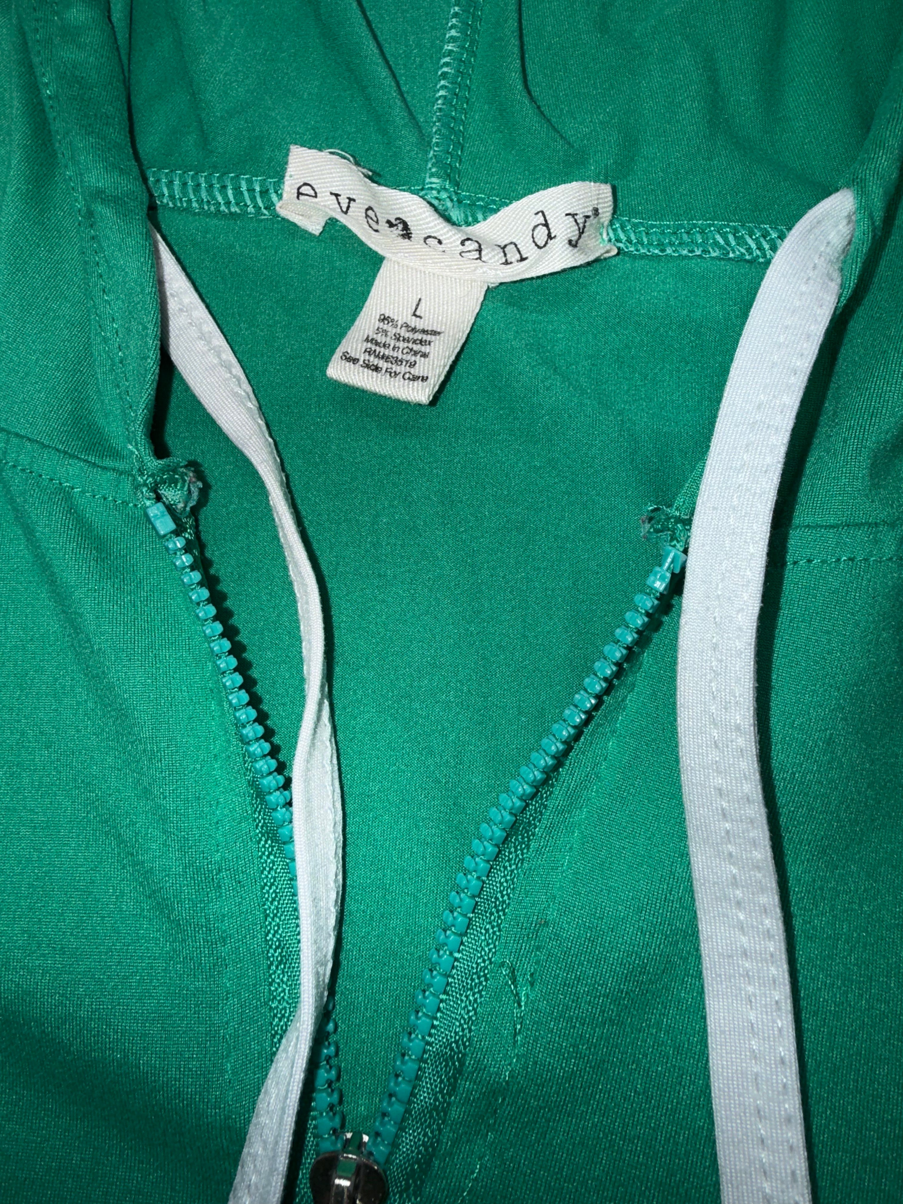 D. Jeans Women's Large Green Short Sleeve Hoodie Zip Up Lightweight Top L