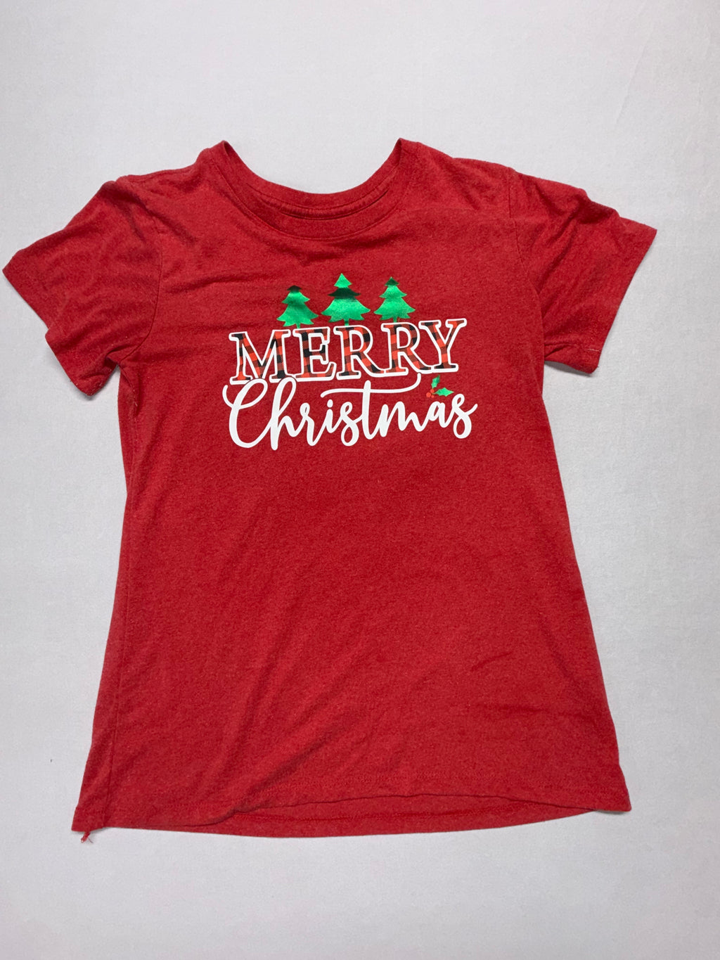 Holiday Time Kids Christmas Shirt Size 4-6 Small Merry Christmas Red Short Sleeve Tee