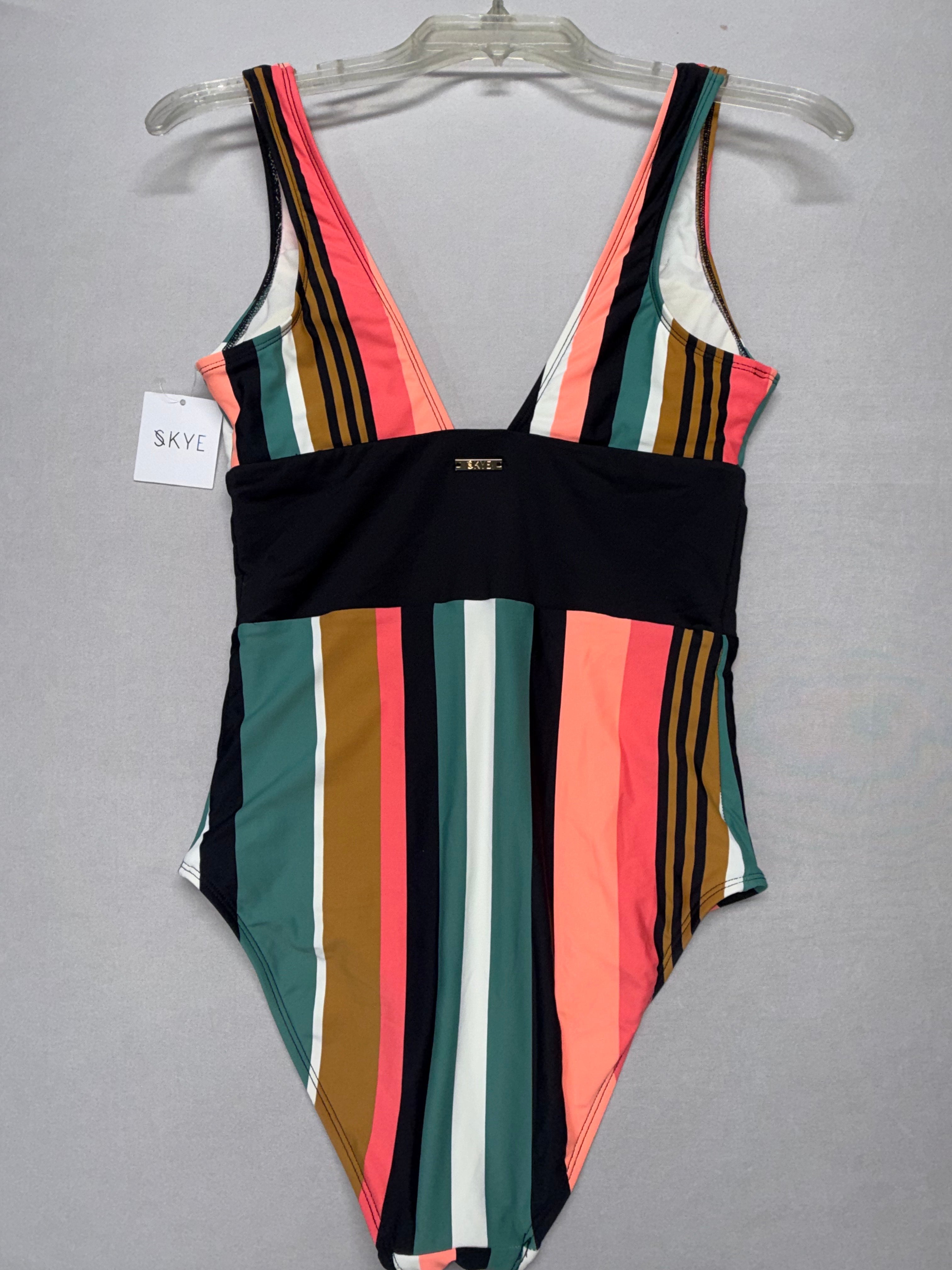 Skye Tropea One Piece Swimsuit XS Multicolor Stripe Plunge V Neck New with Tags