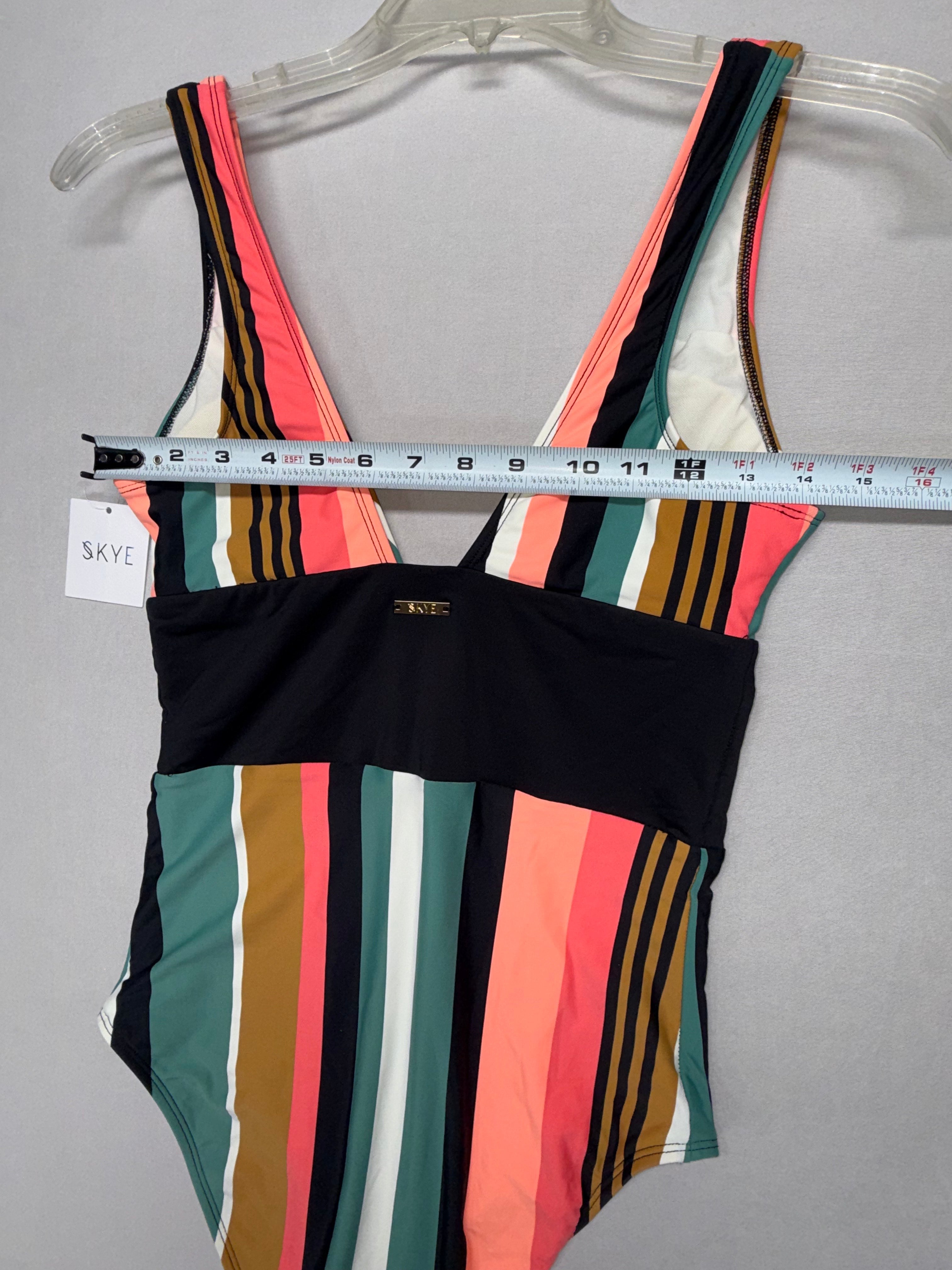 Skye Tropea One Piece Swimsuit XS Multicolor Stripe Plunge V Neck New with Tags