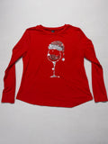 SHEIN Women's Christmas Shirt Medium Red Long Sleeve Santa Wine Glass Holiday Top M