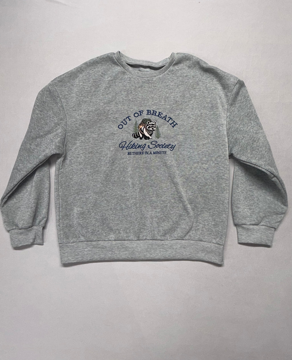 SHIEN Women's Large Gray Sweatshirt Out of Breath Hiking Society Graphic Crewneck L