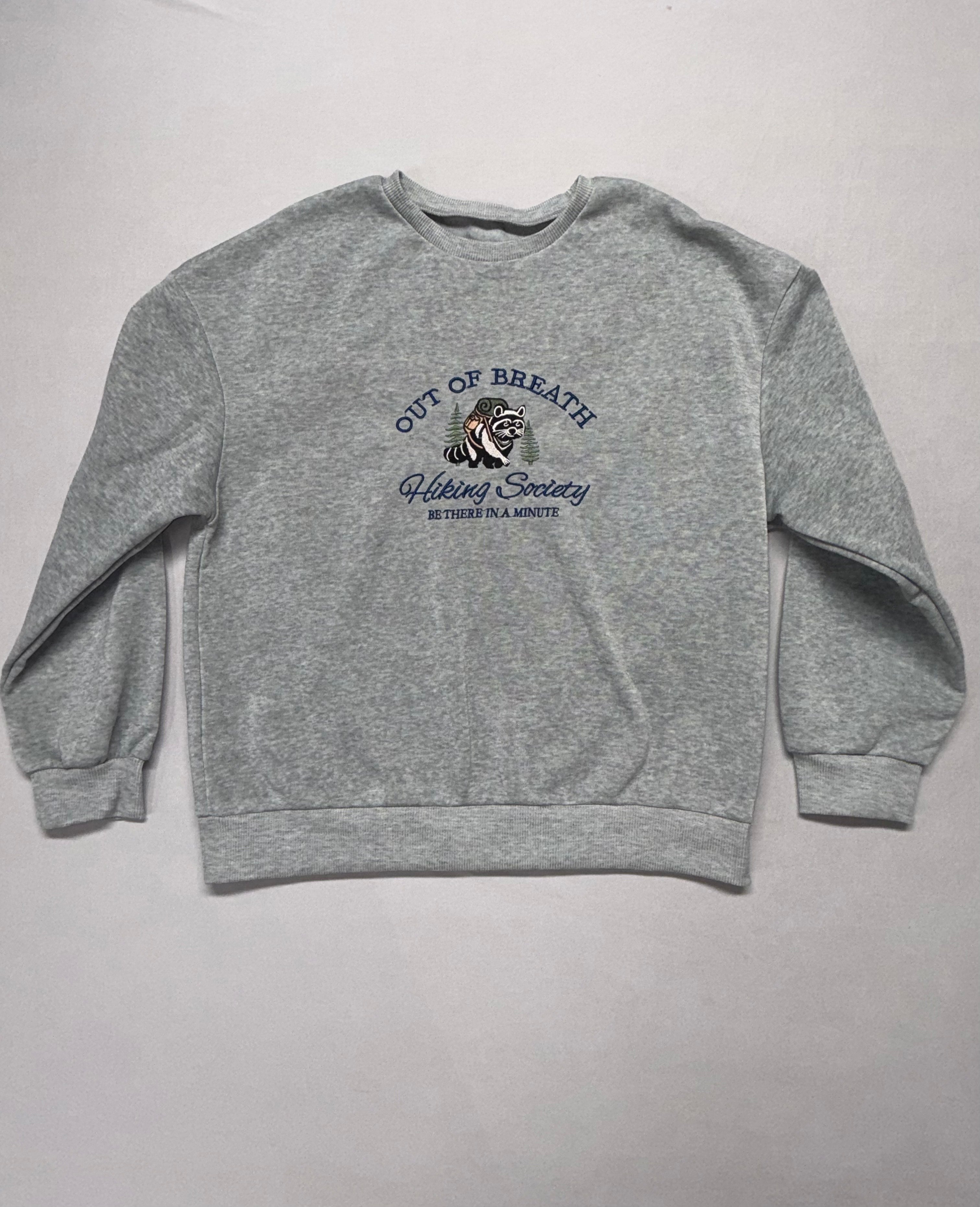 SHIEN Women's Large Gray Sweatshirt Out of Breath Hiking Society Graphic Crewneck L