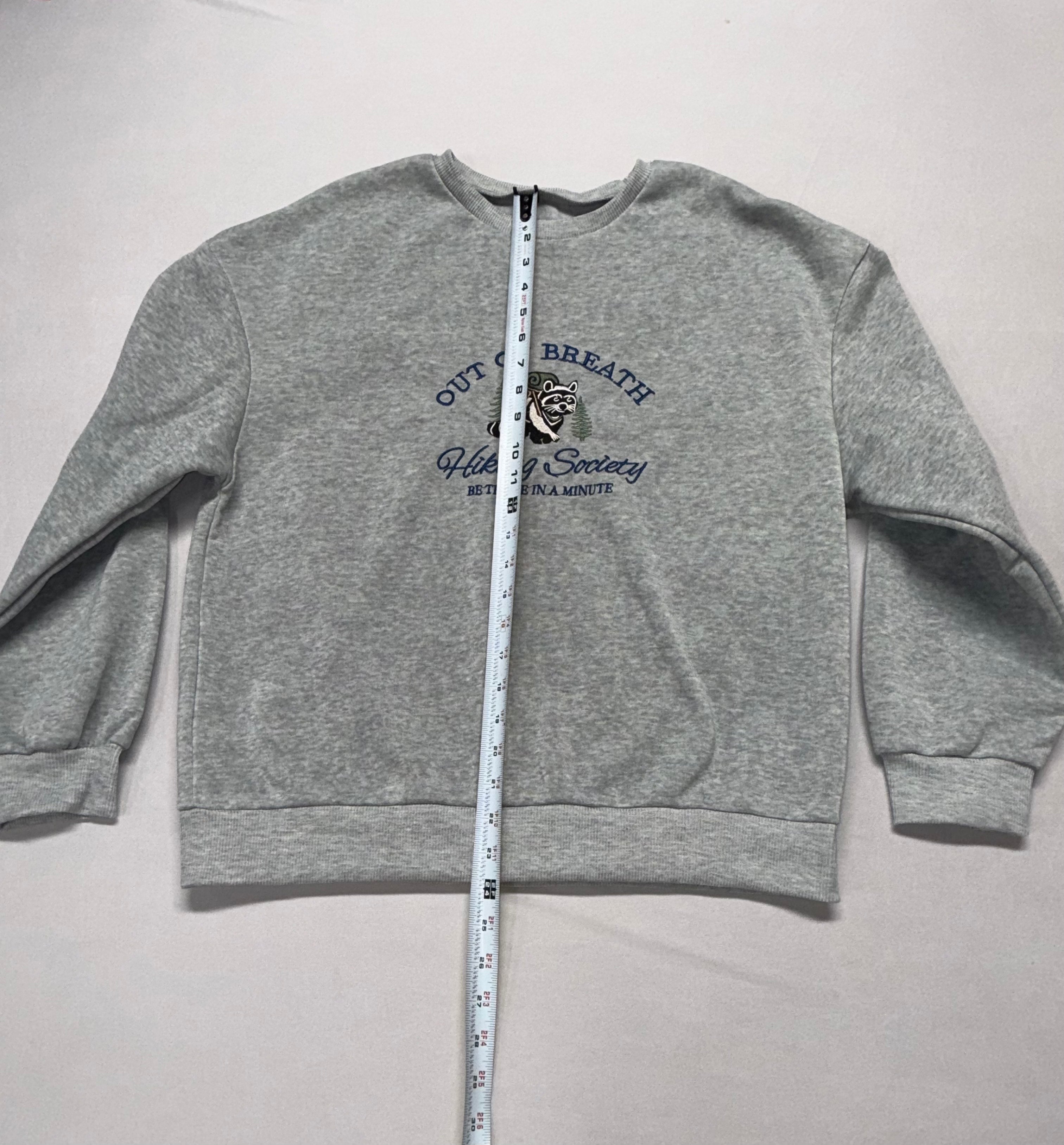 SHIEN Women's Large Gray Sweatshirt Out of Breath Hiking Society Graphic Crewneck L