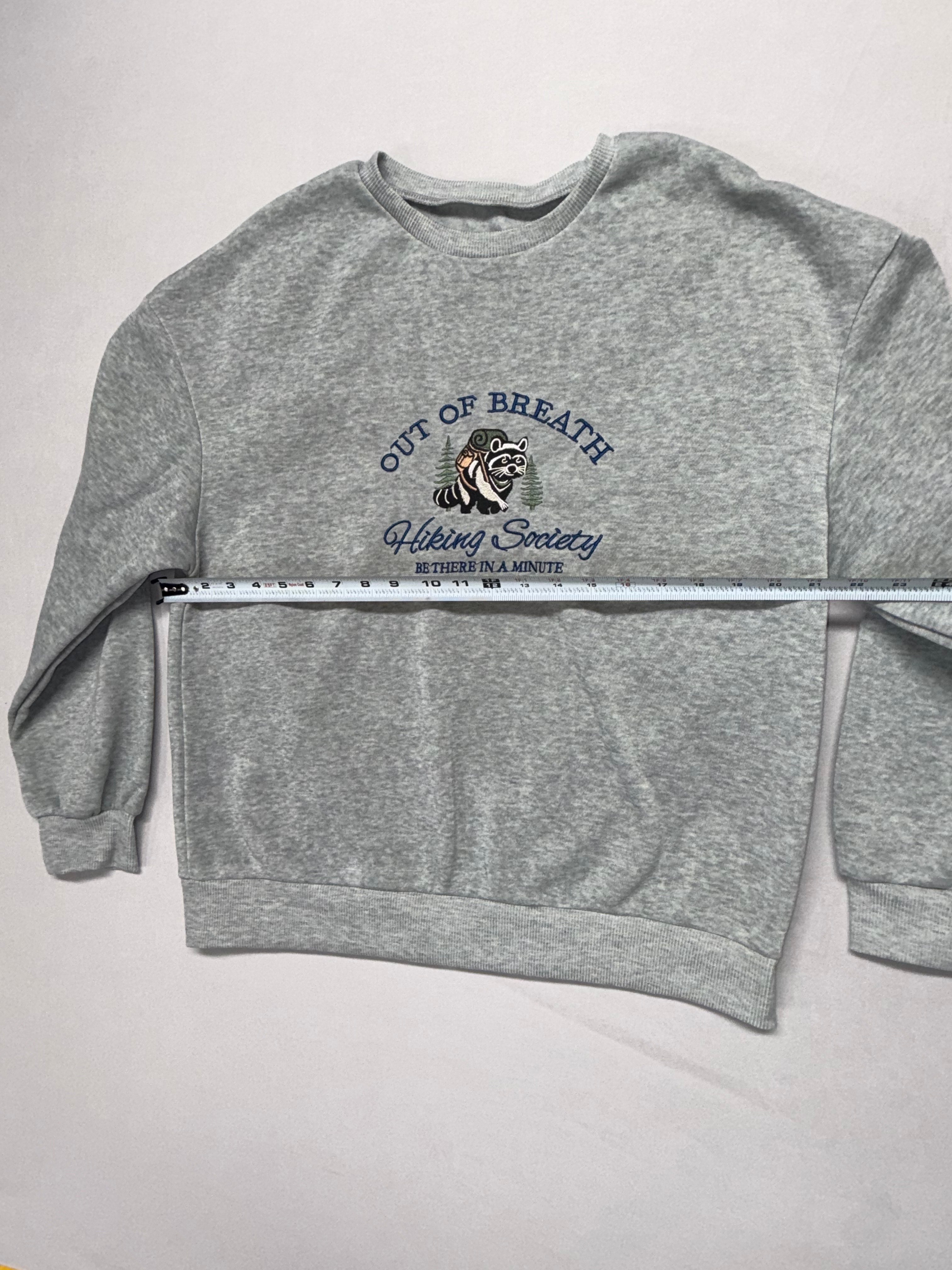 SHIEN Women's Large Gray Sweatshirt Out of Breath Hiking Society Graphic Crewneck L