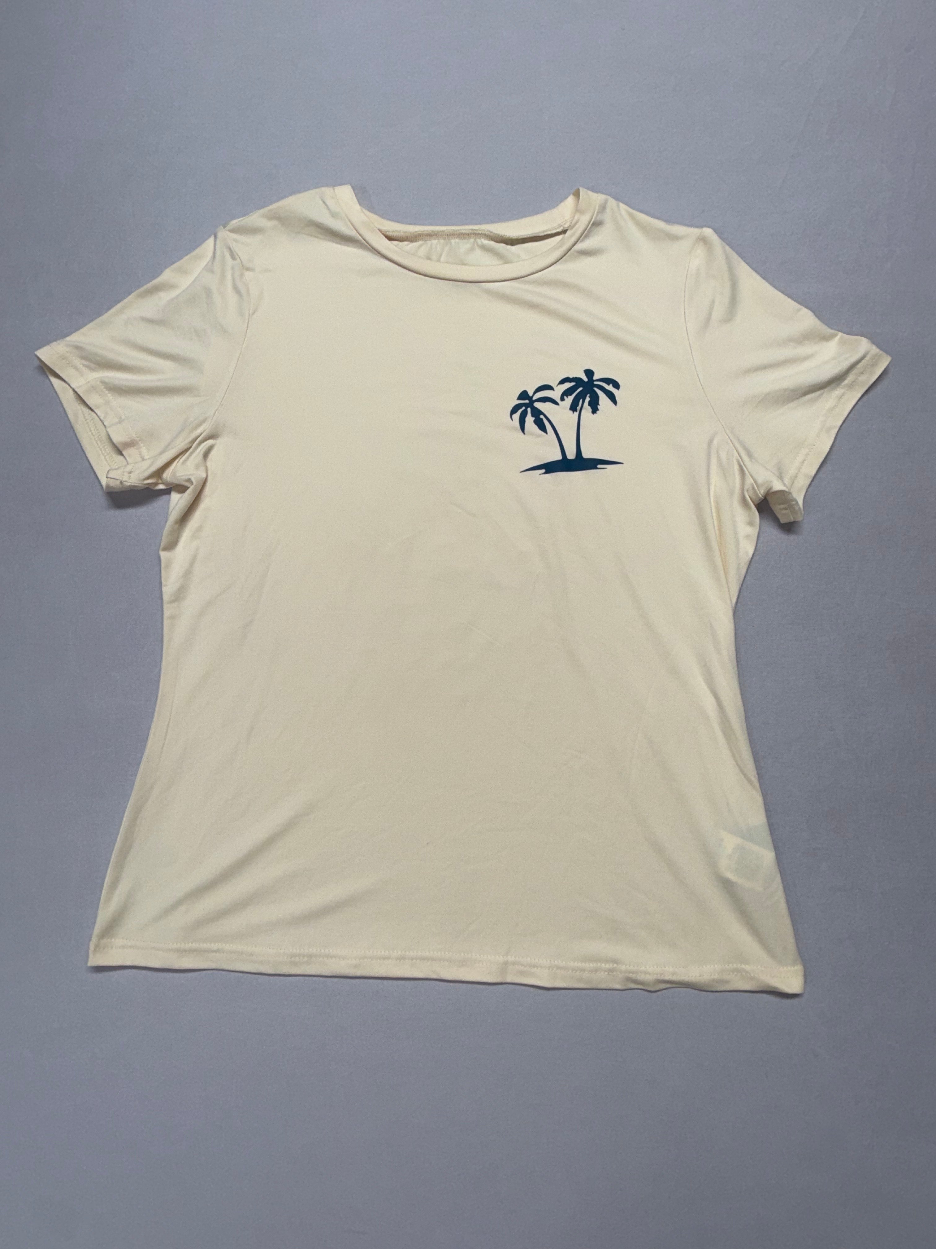SHEIN Forever Chasing Sunsets Graphic Tee Women's Large Yellow Palm Tree Shirt Casual Summer Top