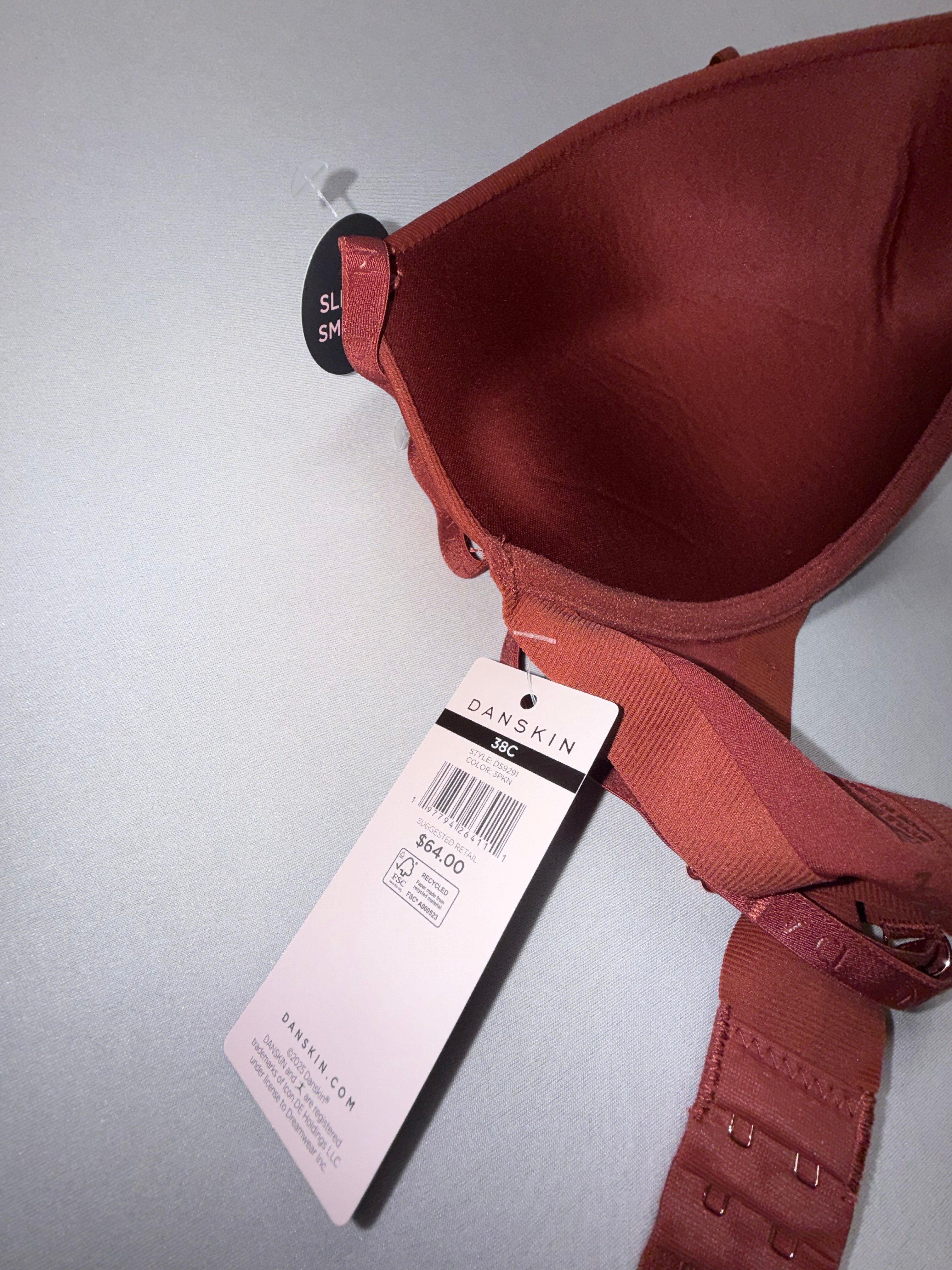 Danskin Intimates Bra New with Tap Retail $64 Rust Orange Padded Bra Women's