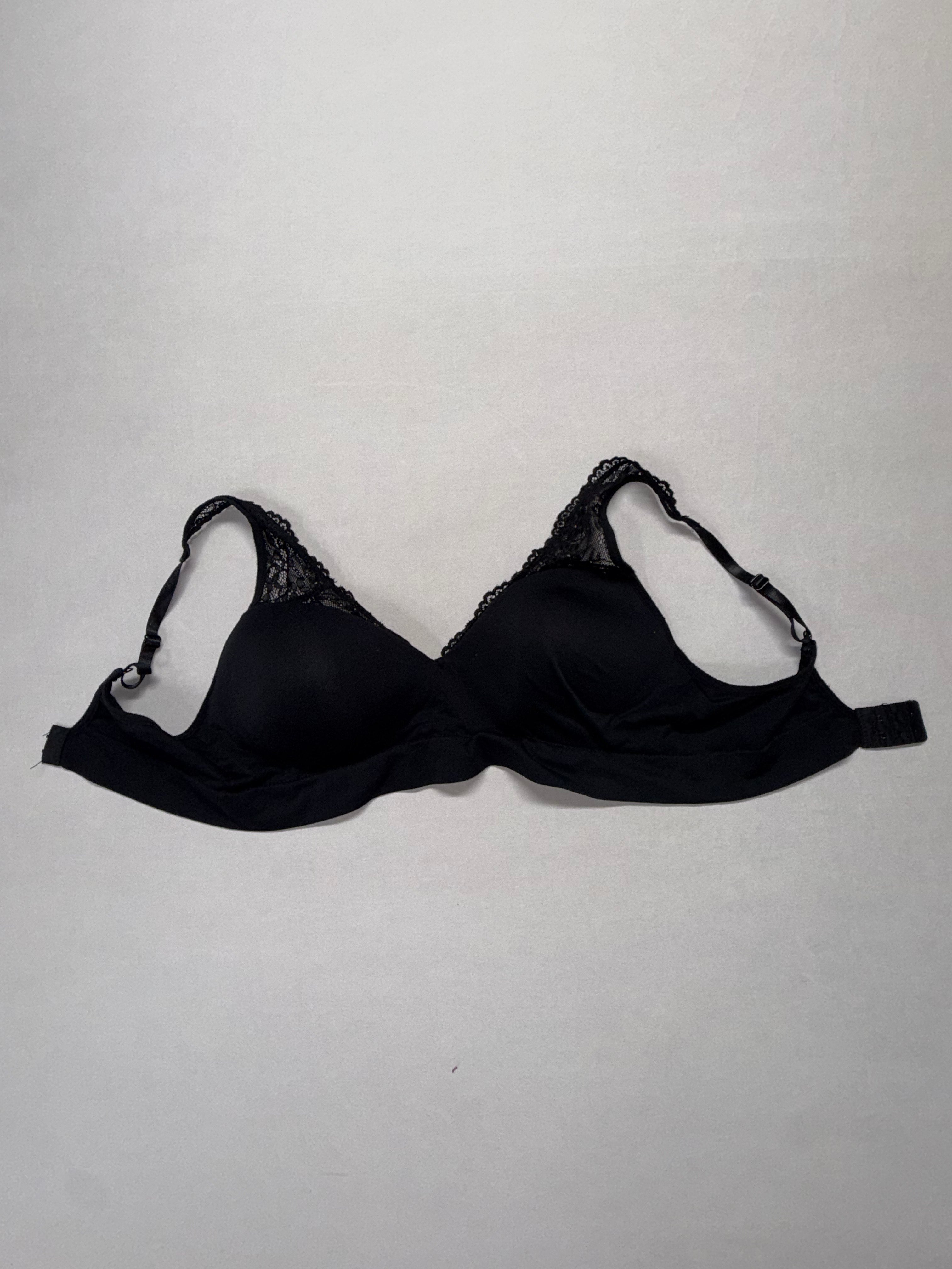 Black Lace Trim Bra Women Everyday T-Shirt Bra Padded Underwire Adjustable Straps